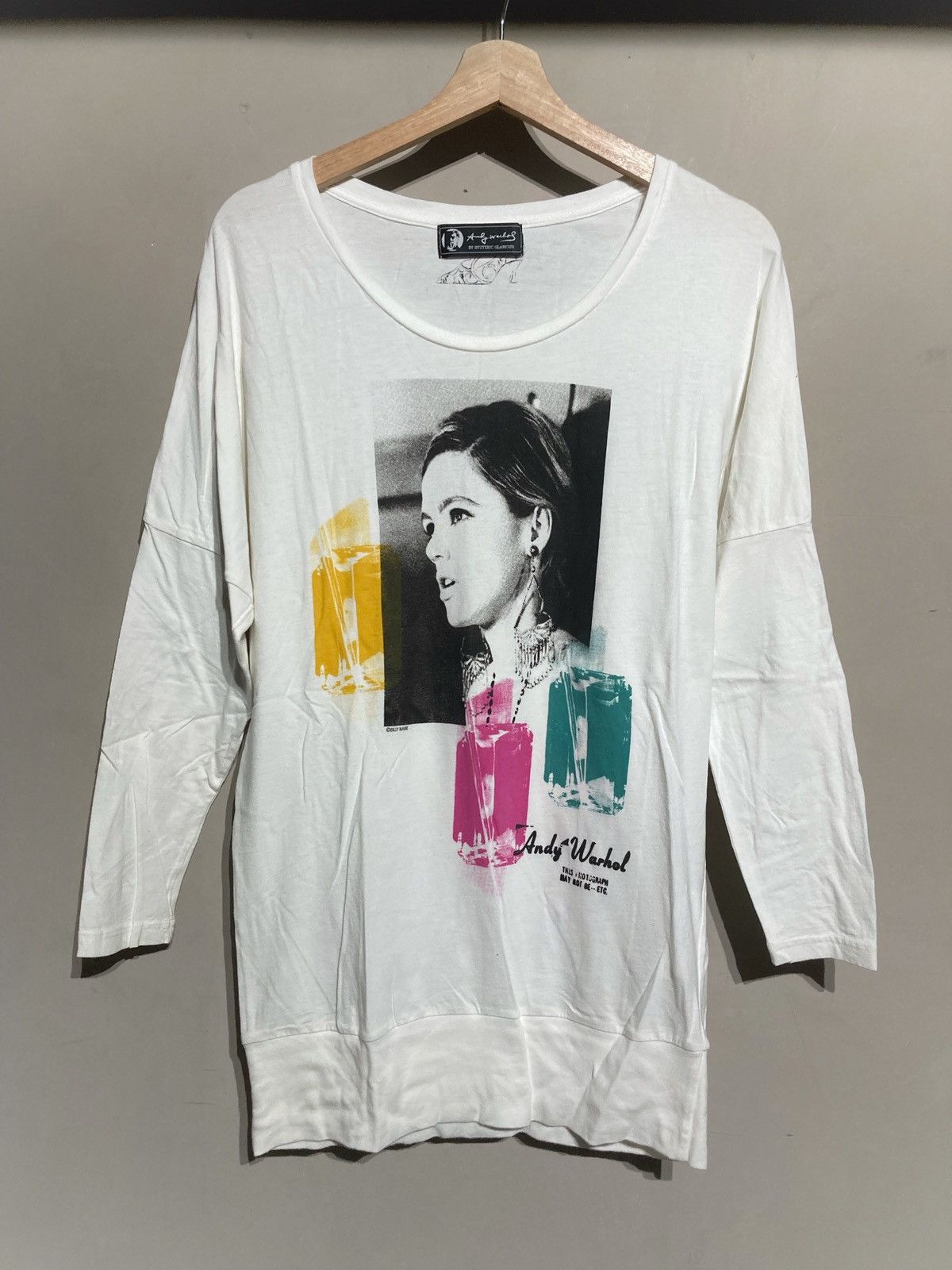 image of Hysteric Glamour $257 Drop Shoulder Tee Andy Warhol Shirt Henley Vintage in Off White (Size Medium)