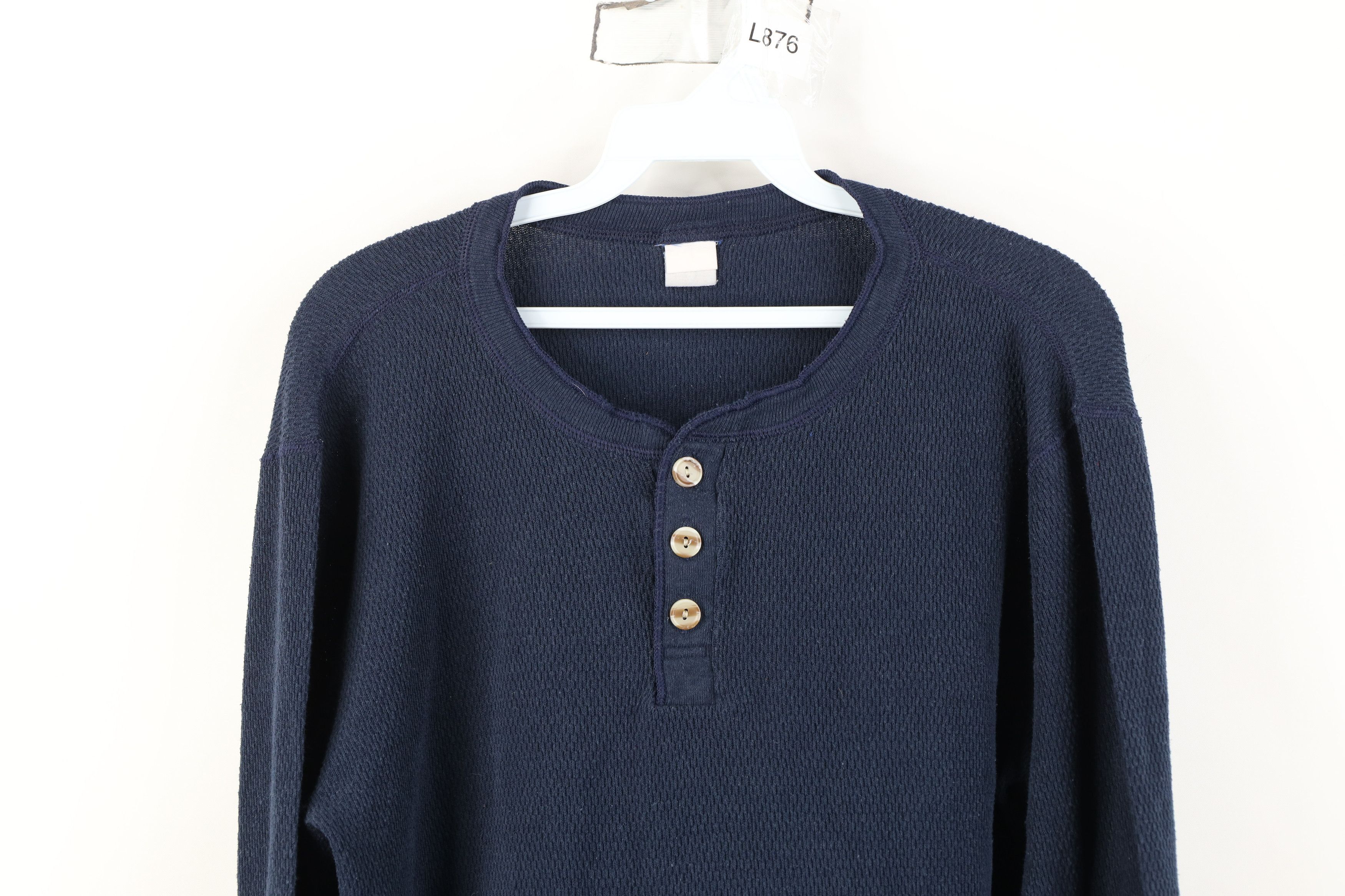 Vintage Vintage 90s Streetwear Waffle Knit Henley T-Shirt Blue Size US L / EU 52-54 / 3 - 2 Thumbnail