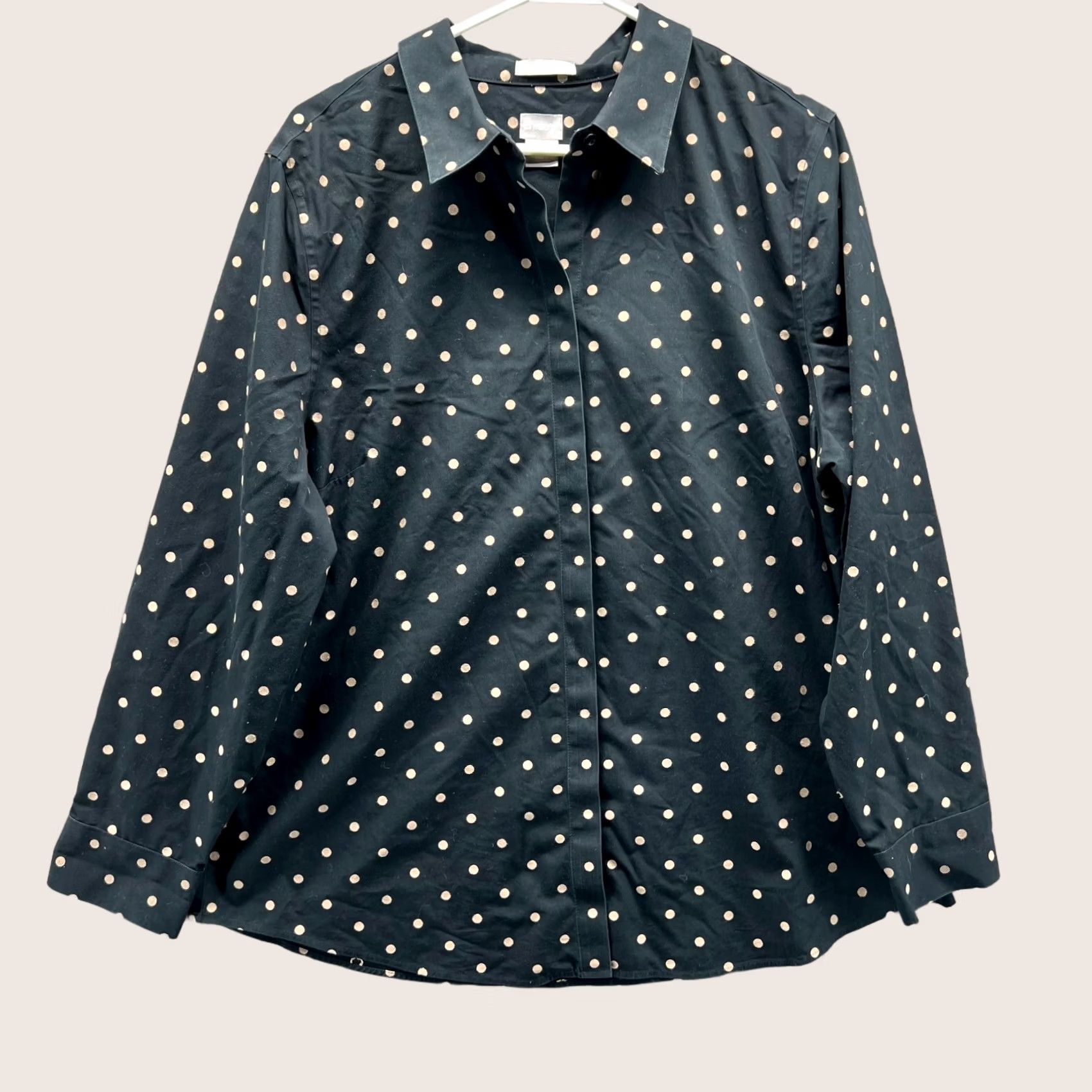 Vintage Chico's Shirt Womens 3 Black Button Down Preppy Non-Iron Space Dots Shirt Blouse Women Casual Party/Cocktail Travel Size XS / US 0-2 / IT 36-38 - 1 Thumbnail