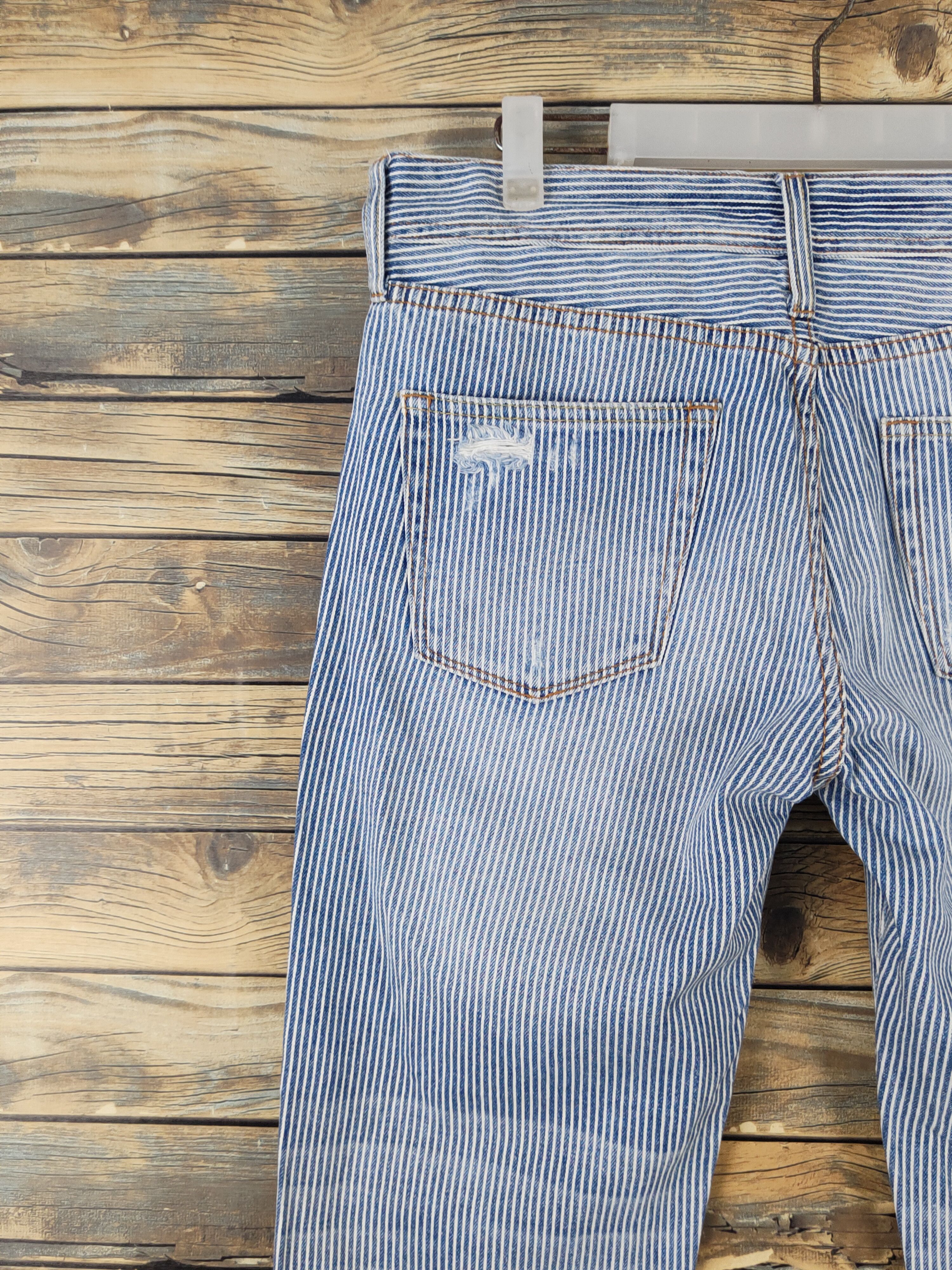 Japanese Brand Back Number Blue Stripe Distressed Ripped denim Jeans #W1590 Size US 34 / EU 50 - 8 Thumbnail
