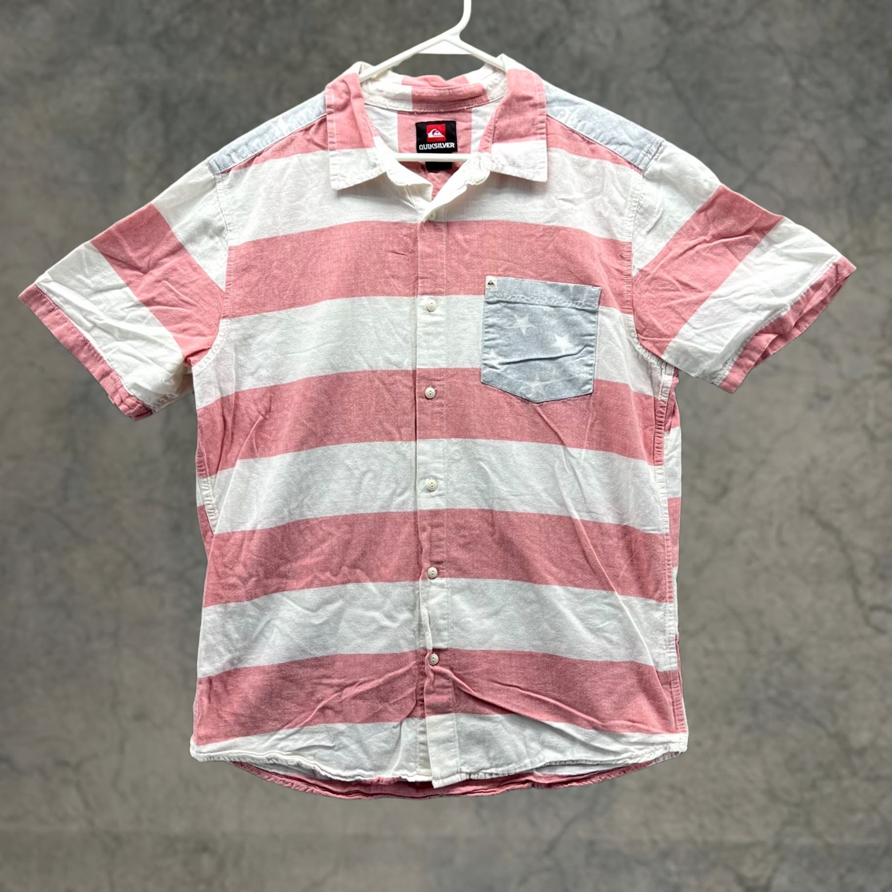 Quiksilver VINTAGE Quiksilver Shirt Men L Pink Blue Striped Button Down Short Sleeve Pocket VTG Size US L / EU 52-54 / 3 - 1 Thumbnail