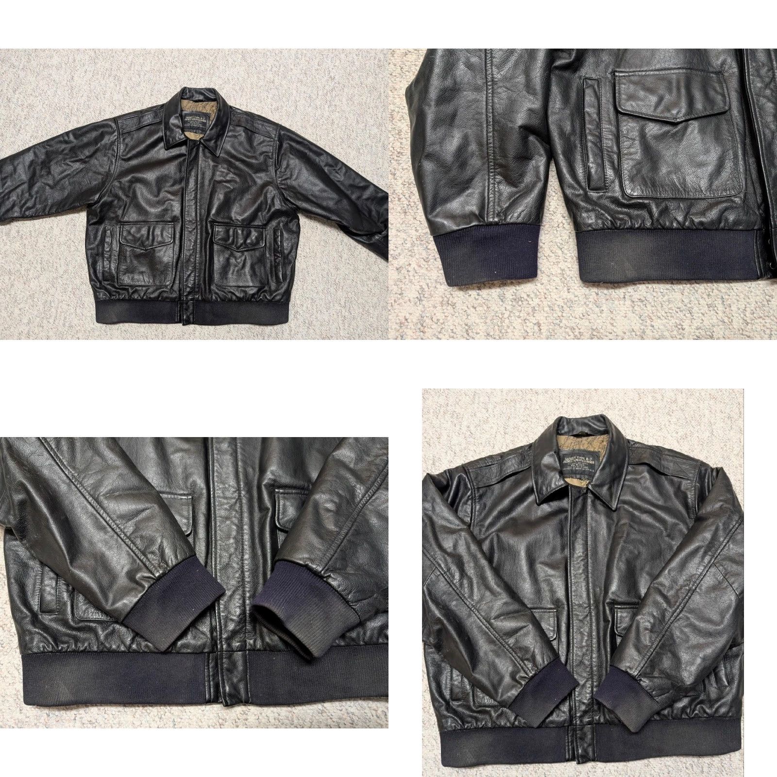 Vintage VINTAGE USAF Bomber Jacket Black Leather Cowhide Big 3X LOOSE FIT Mens Jacket Zip 28.5" Chest 26" Arm 28.5" Length 2XB 2XL Army USAF Size US XXL / EU 58 / 5 - 8 Thumbnail