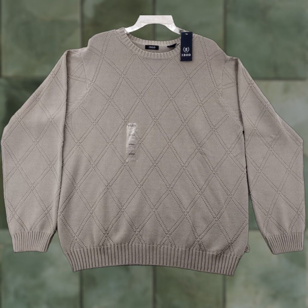 Izod IZOD Sweater Mens XL Beige Cotton Knit Pullover Crewneck Casual NWT Mens Size US XL / EU 56 / 4 - 1 Thumbnail