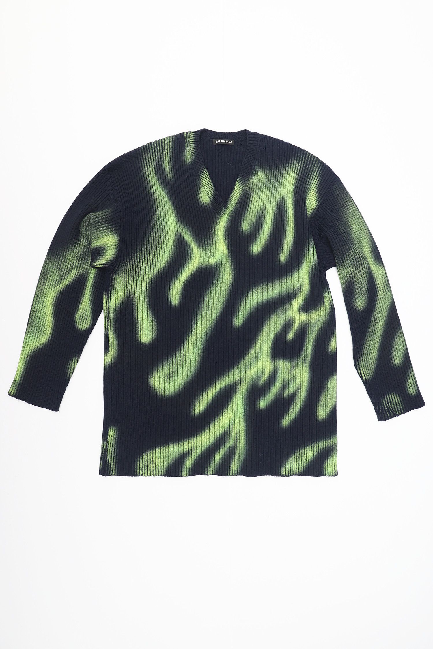 Image of Balenciaga Flame Green Airbrush Sweater in Black, Men's (Size Small)