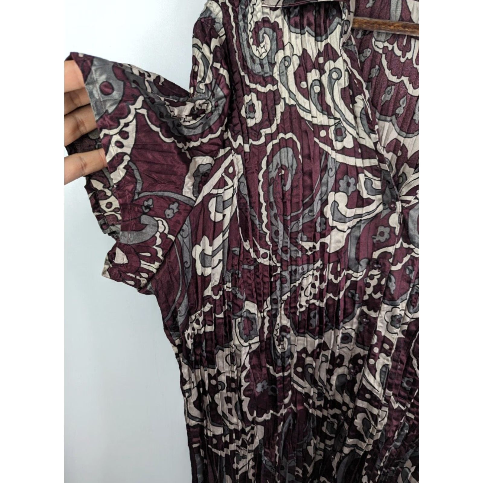Vintage Lane Bryant Purple Paisley Crinkle Pleated Button Shirt Womens Blouse 22/24 Size 3XL / US 20-22 - 3 Thumbnail