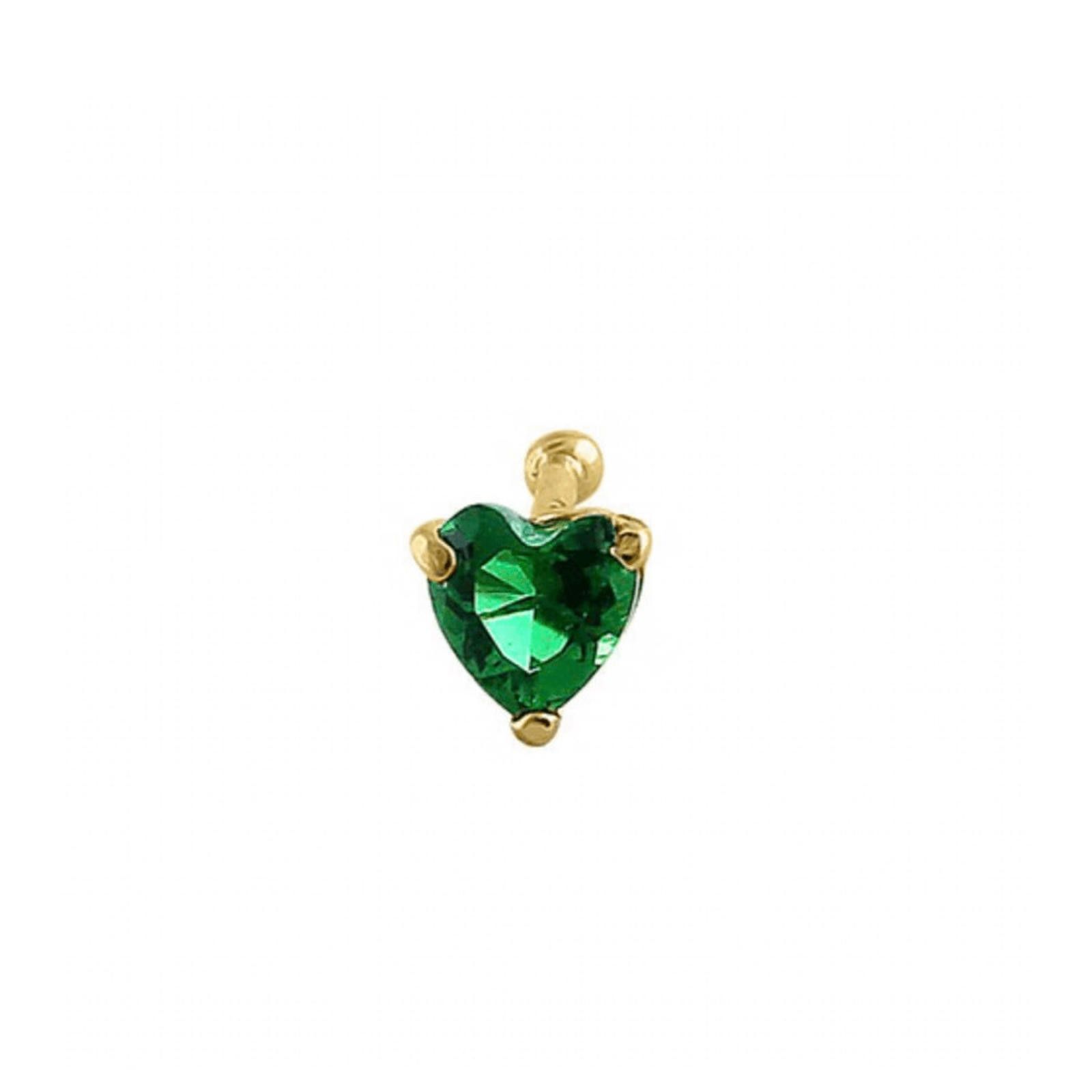 NBDN Nobrandedon Solid 14K Yellow Gold Green Emerald Heart CZ Nose Stud Size ONE SIZE - 2 Thumbnail