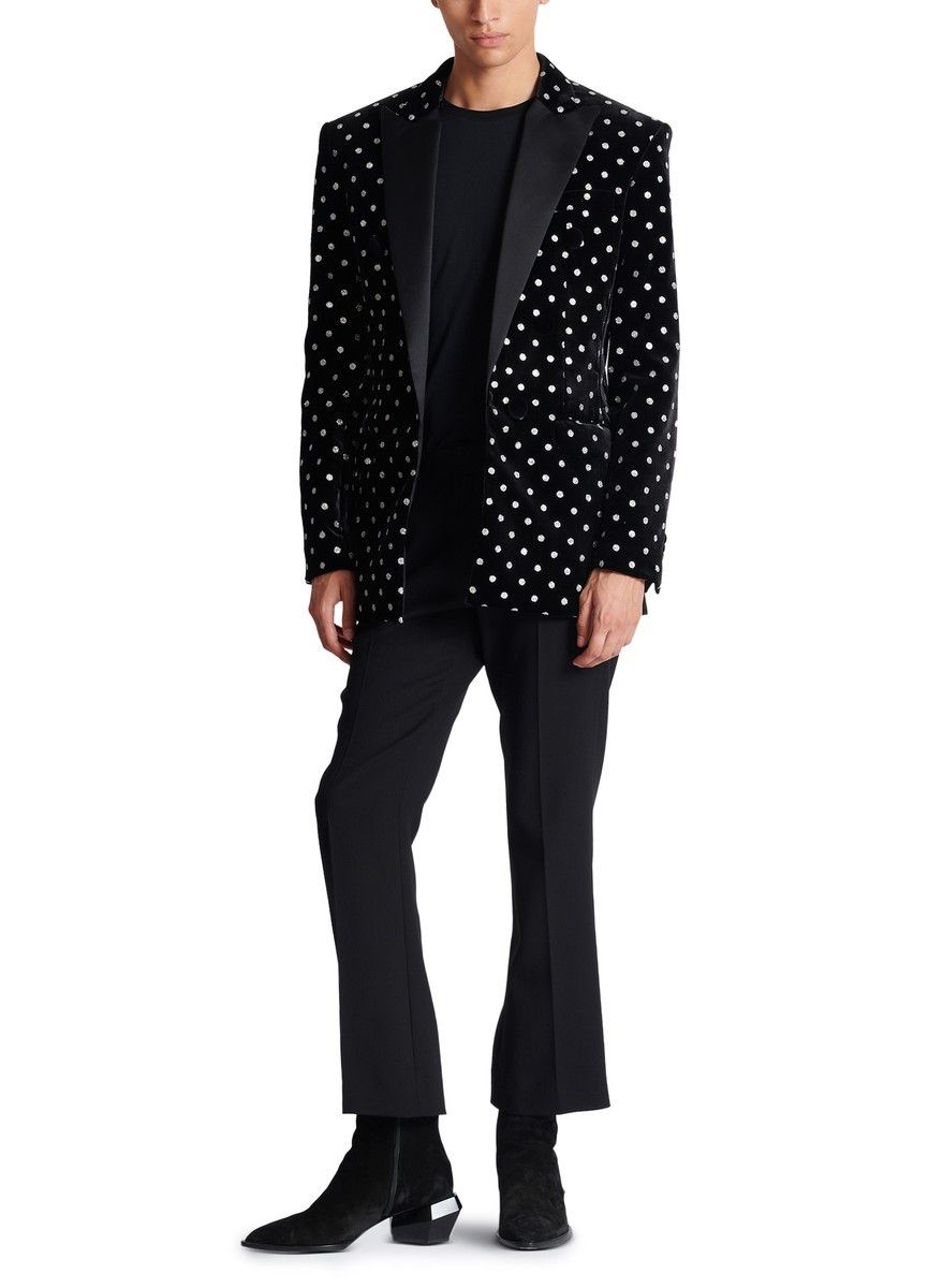 Balmain o1s1wg110125 Velvet Glitter Dot Jacket in Black White Size US M / EU 48-50 / 2 - 5 Thumbnail