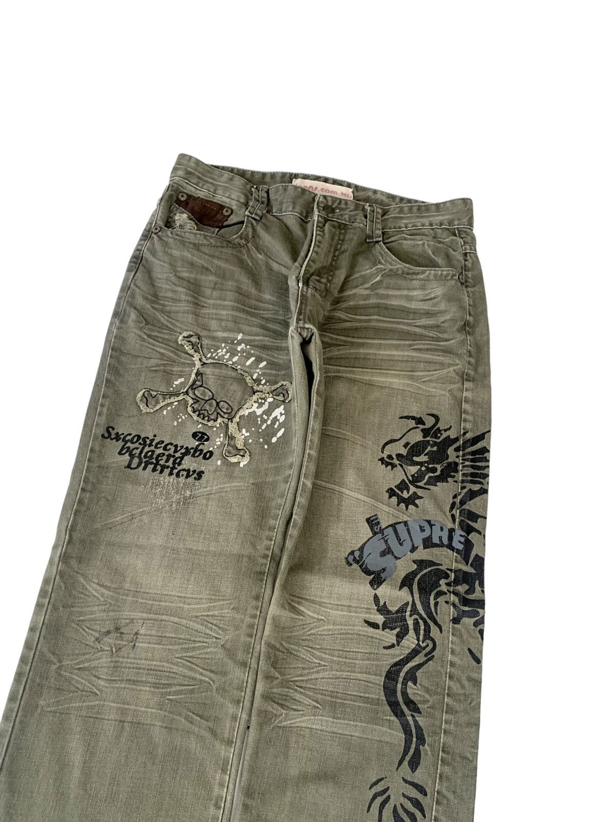Japanese Brand Japan Skull & Dragon Designer Distressed Style Size US 33 - 3 Thumbnail