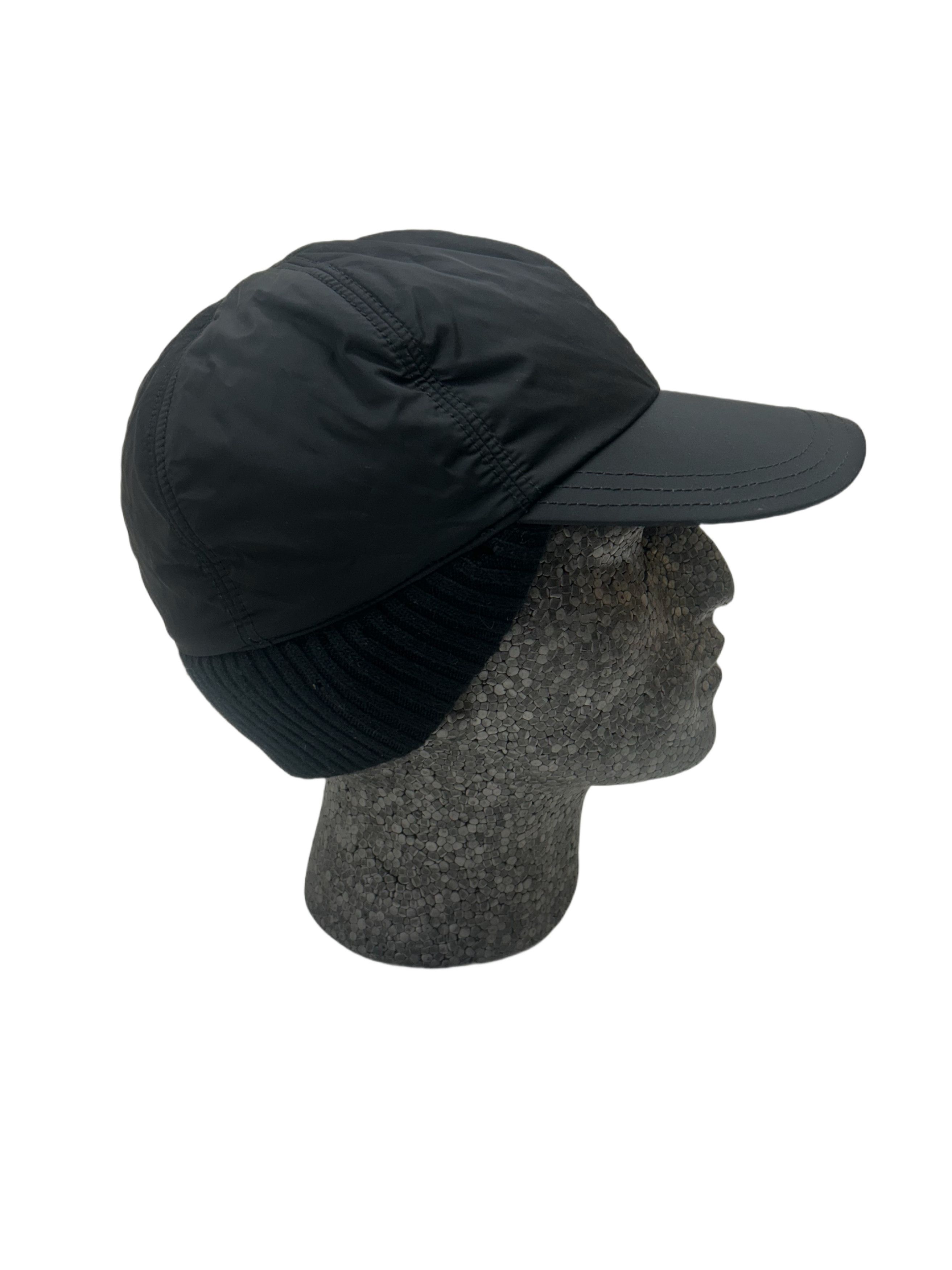 Prada Prada Linea Rossa Black Fleece Lined Nylon Winter Cap Size 32 - 2 Thumbnail