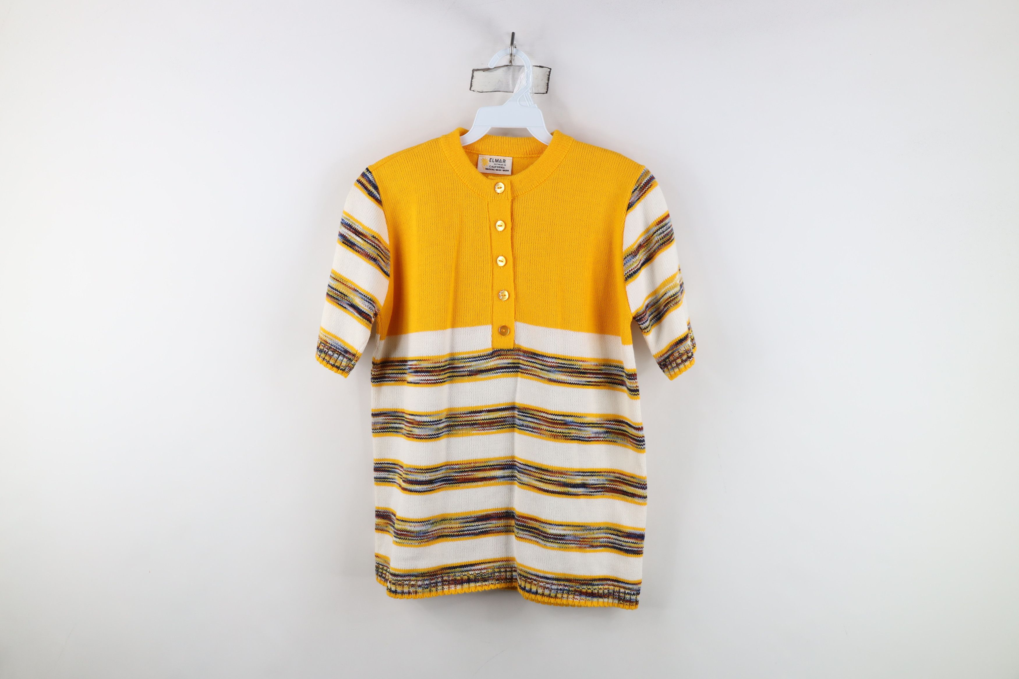 Vintage Vintage 50s 60s Rainbow Striped Short Sleeve Sweater USA Size S / US 4 / IT 40 - 1 Thumbnail