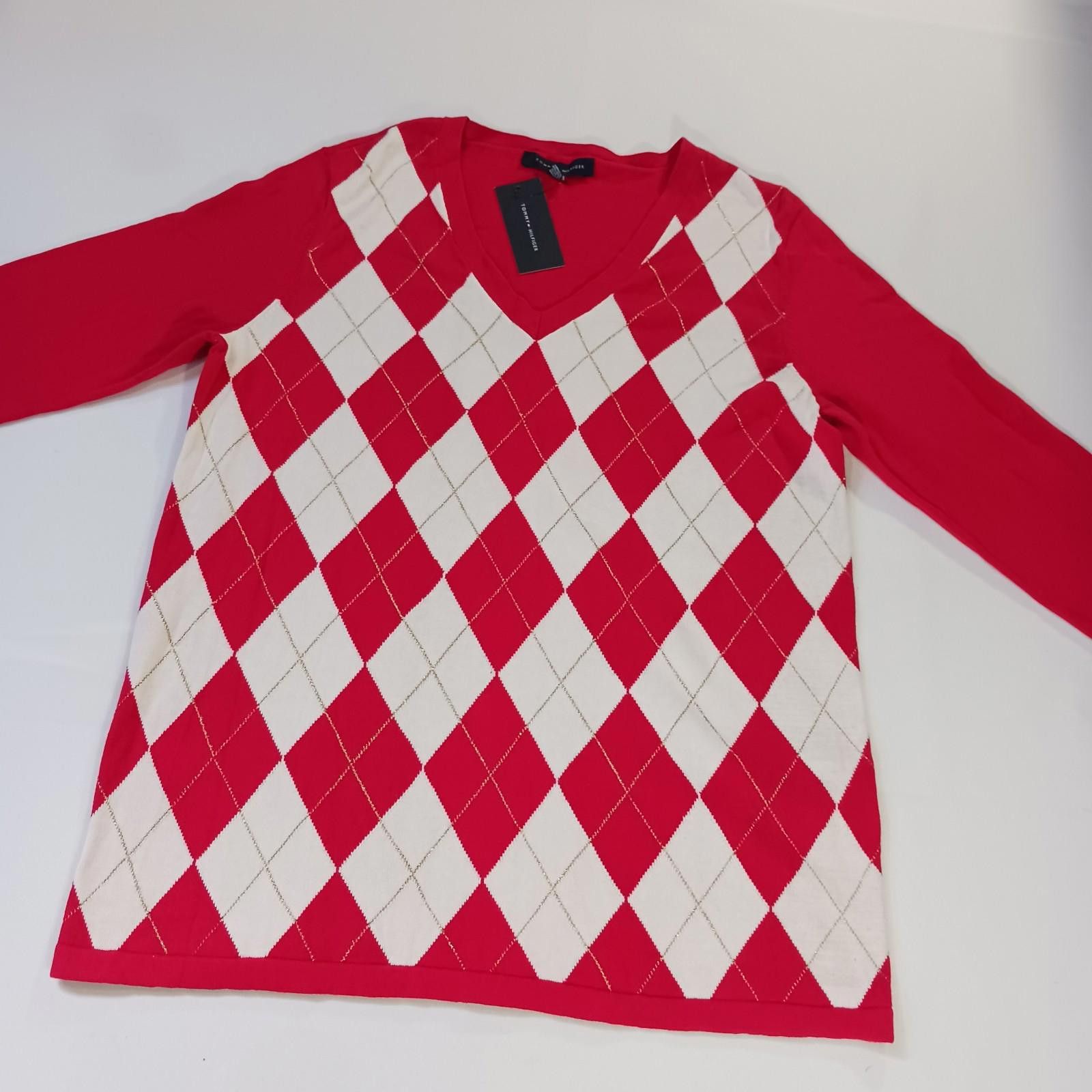 Tommy Hilfiger Tommy Hilfiger J22SD457 Women's Red & White Argyle Sweater L Size L / US 10 / IT 46 - 11 Thumbnail
