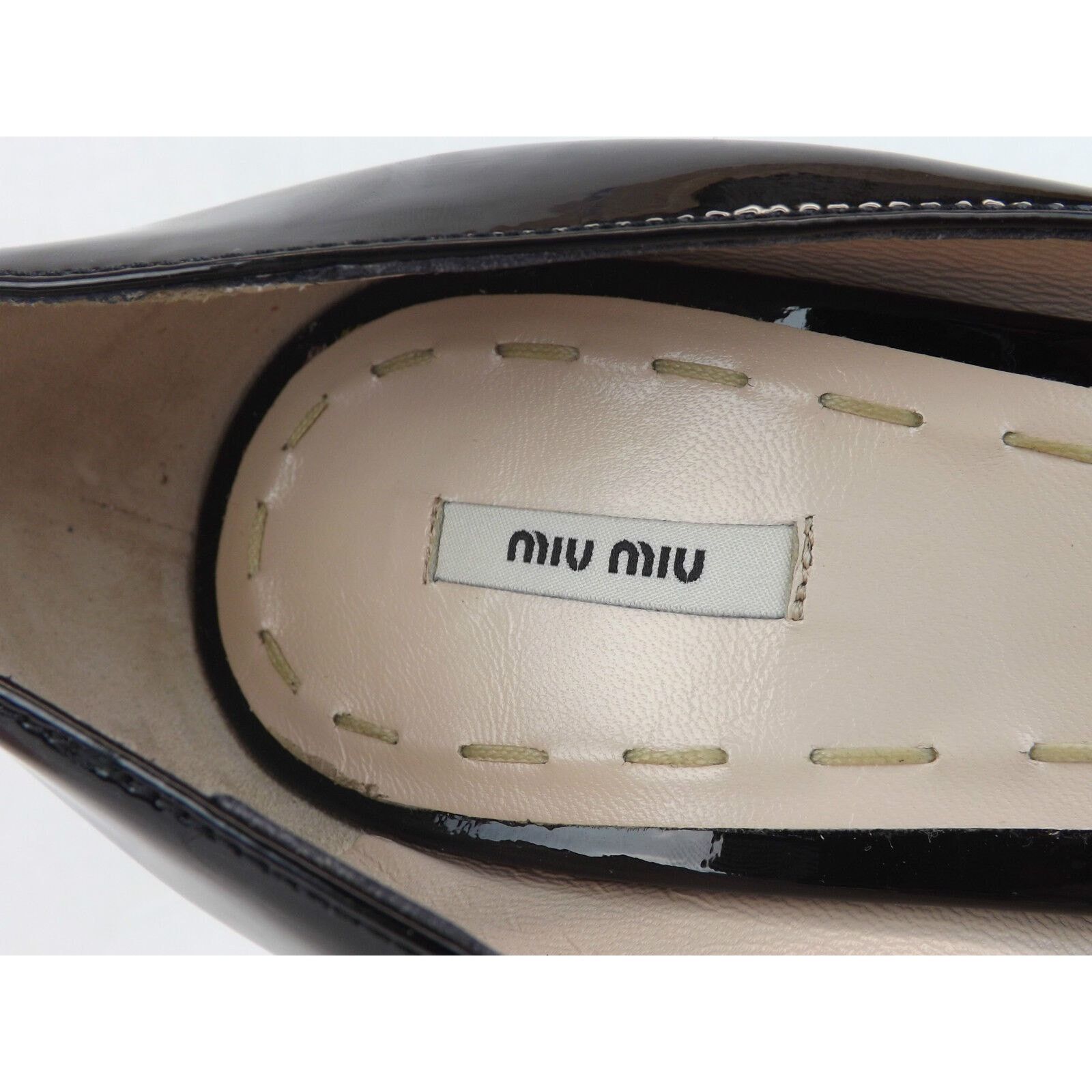 Miu Miu BLACK PATENT LEATHER PLATFORM PEEP TOE V NECK PUMPS 40.5 Size US 10.5 / IT 40.5 - 11 Thumbnail