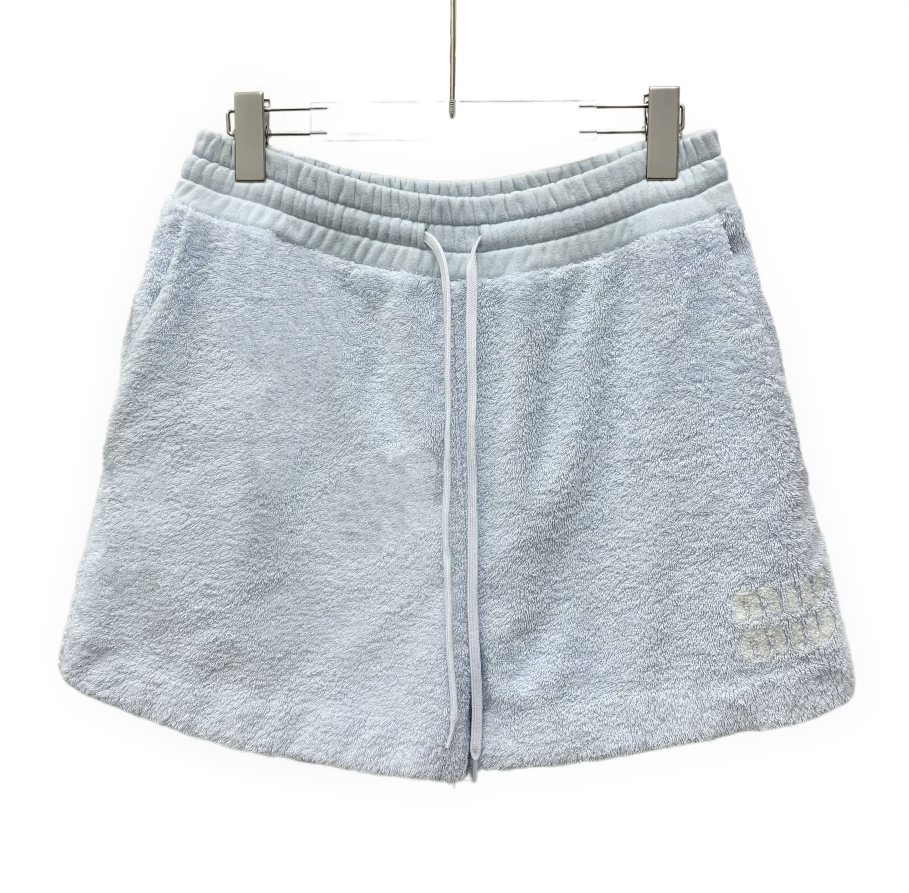 Miu Miu Miu Miu Logo Velour Shorts Light Blue (Size M/L) Size 28" / US 6 / IT 42 - 2 Thumbnail