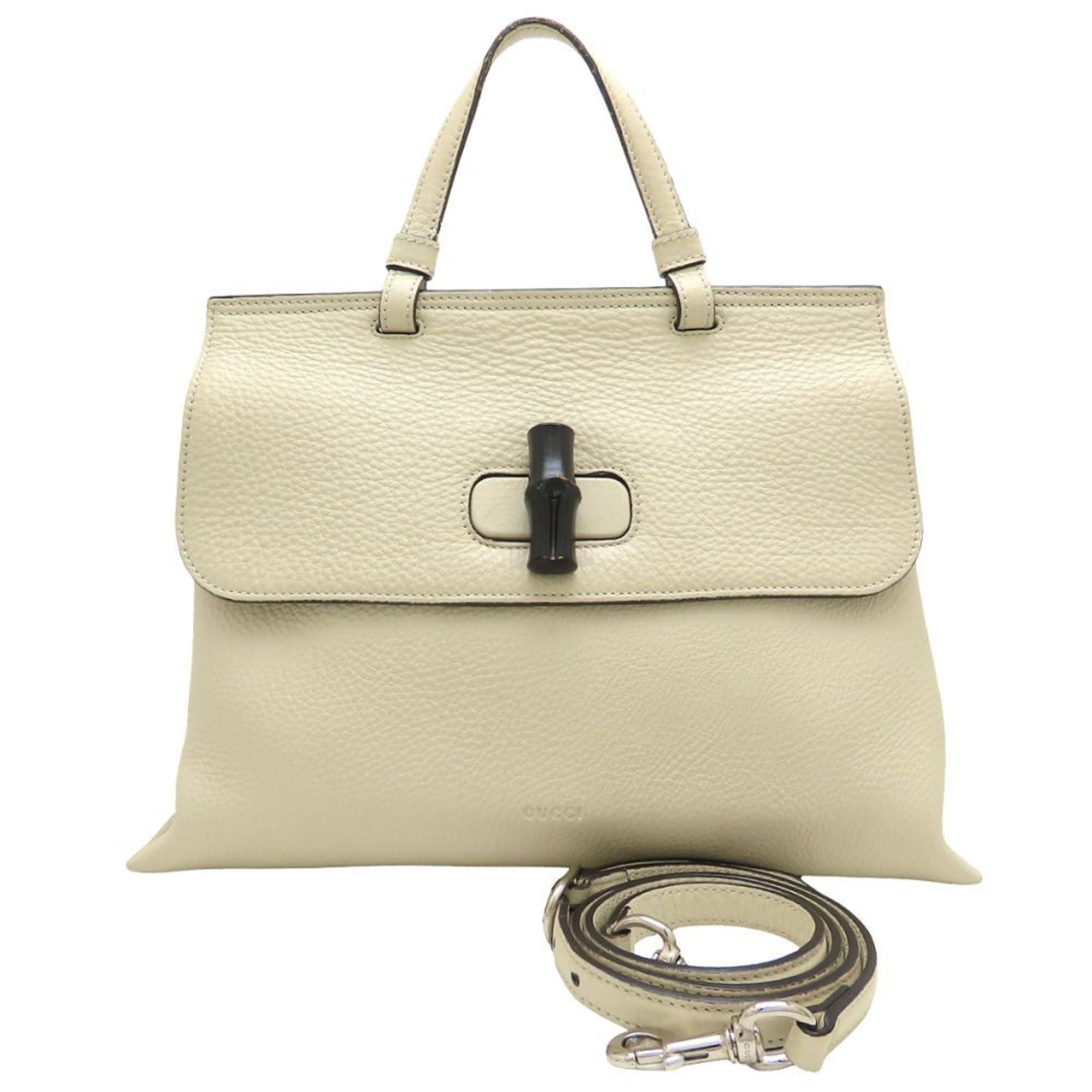 Gucci Bamboo Daily 2-Way Shoulder Bag (392013), Leather, White, Women's, 353151