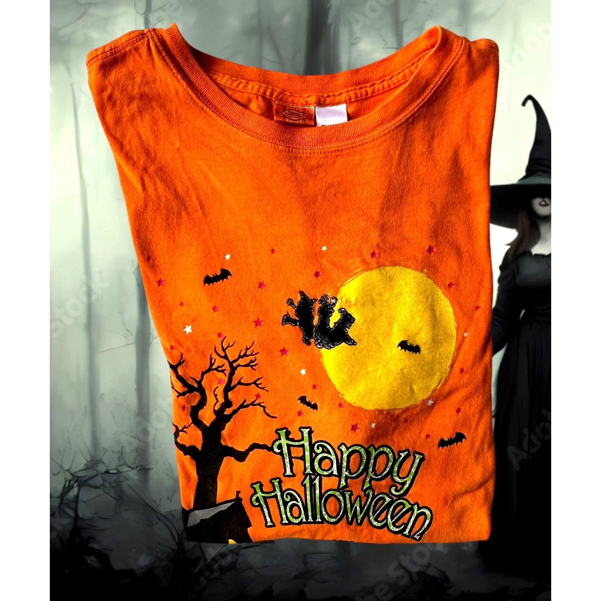 Vintage VTG 90's Happy Halloween T-Shirt 3XL 22W 24W Orange Black Ca Size 3XL / US 20-22 - 4 Thumbnail