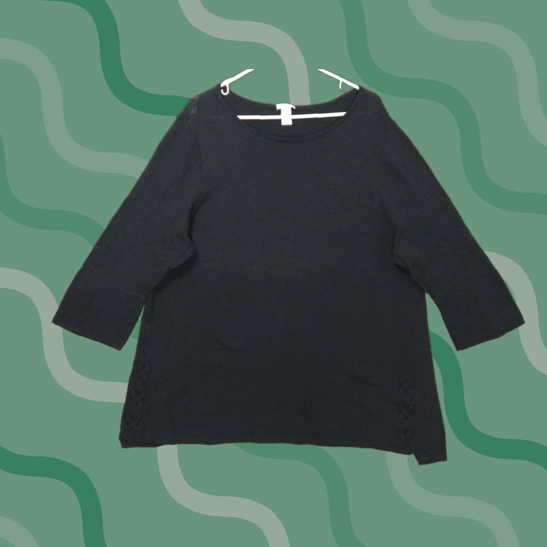 J. Jill J.Jill Shirt Womens 3X Black Short Sleeve Round Neck Pullover Cotton Sheer Tunic Casual Size XXL / US 16-18 / IT 52-54 - 1 Thumbnail