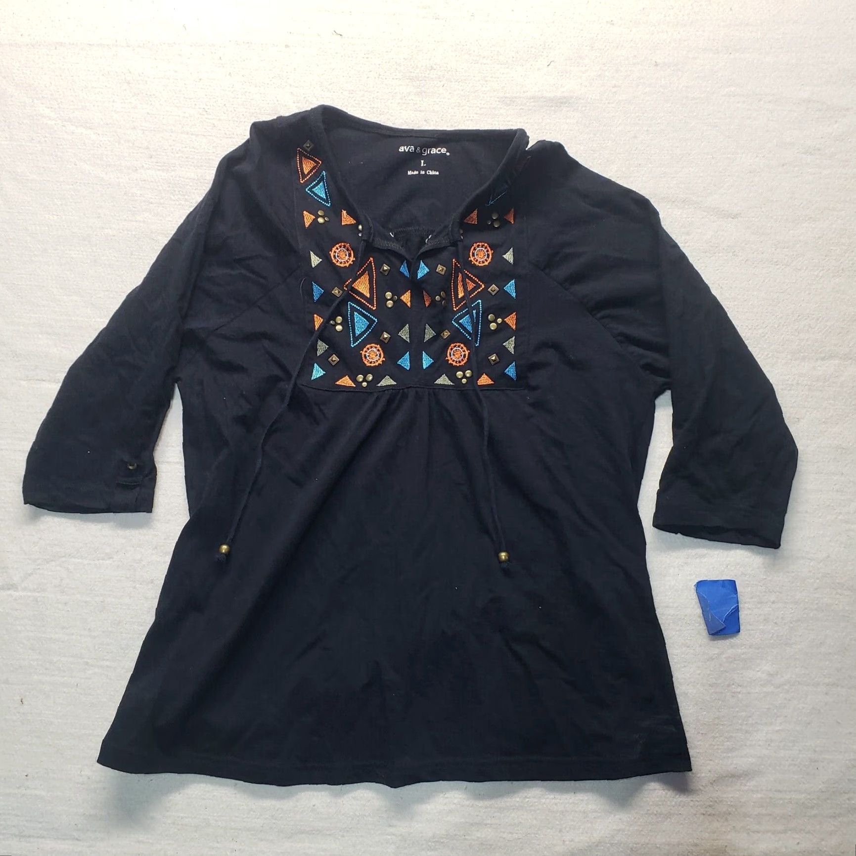 Vintage VINTAGE Ava & Grace Black Backless Embroidered Blouse Women's Size L Casual 100% Cotton Retro Size L / US 10 / IT 46 - 2 Thumbnail