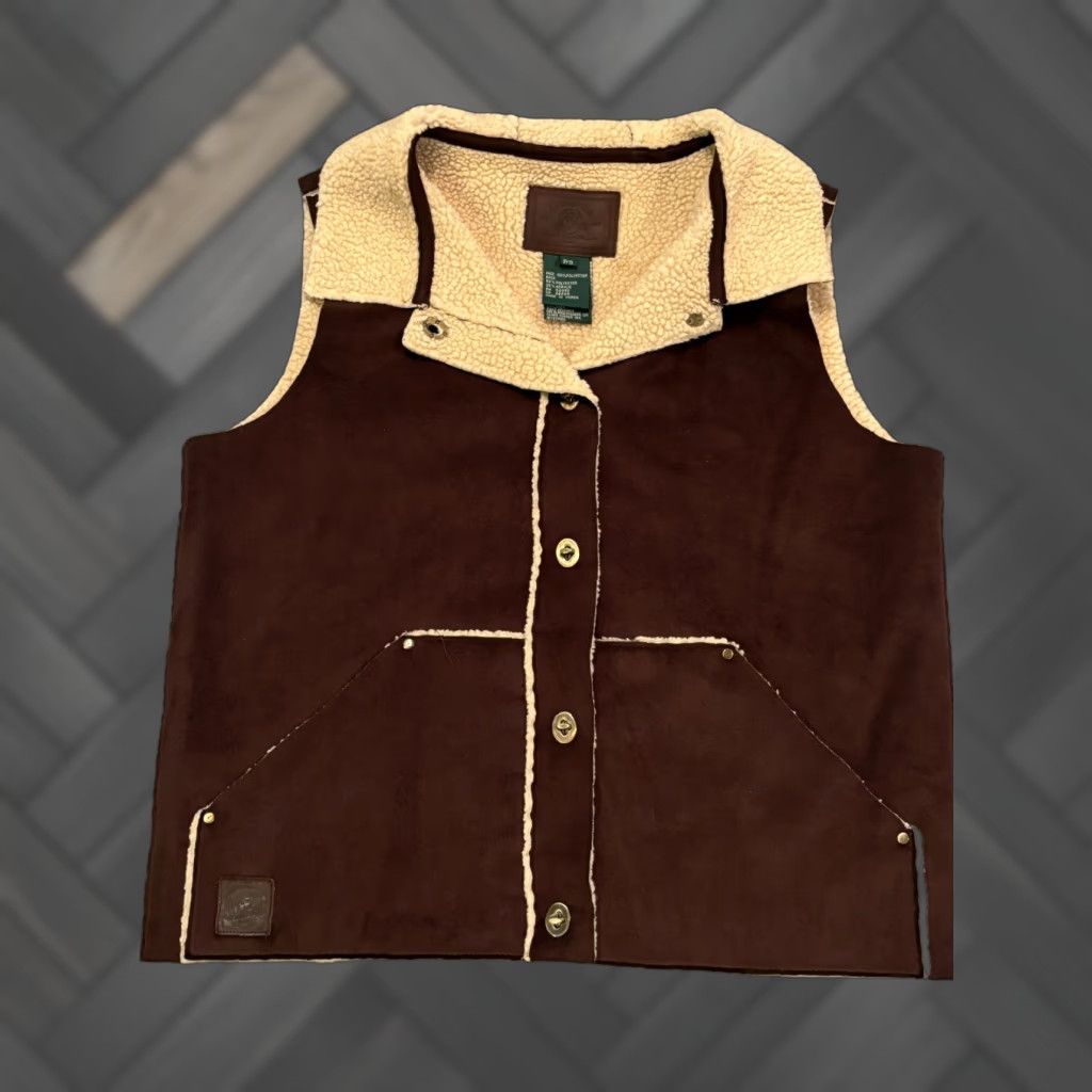 Ralph Lauren VINTAGE Lauren Ralph Lauren Faux Suede Vest Womens XL Brown Sherpa Lined Button Jacket Size XL / US 12-14 / IT 48-50 - 1 Thumbnail