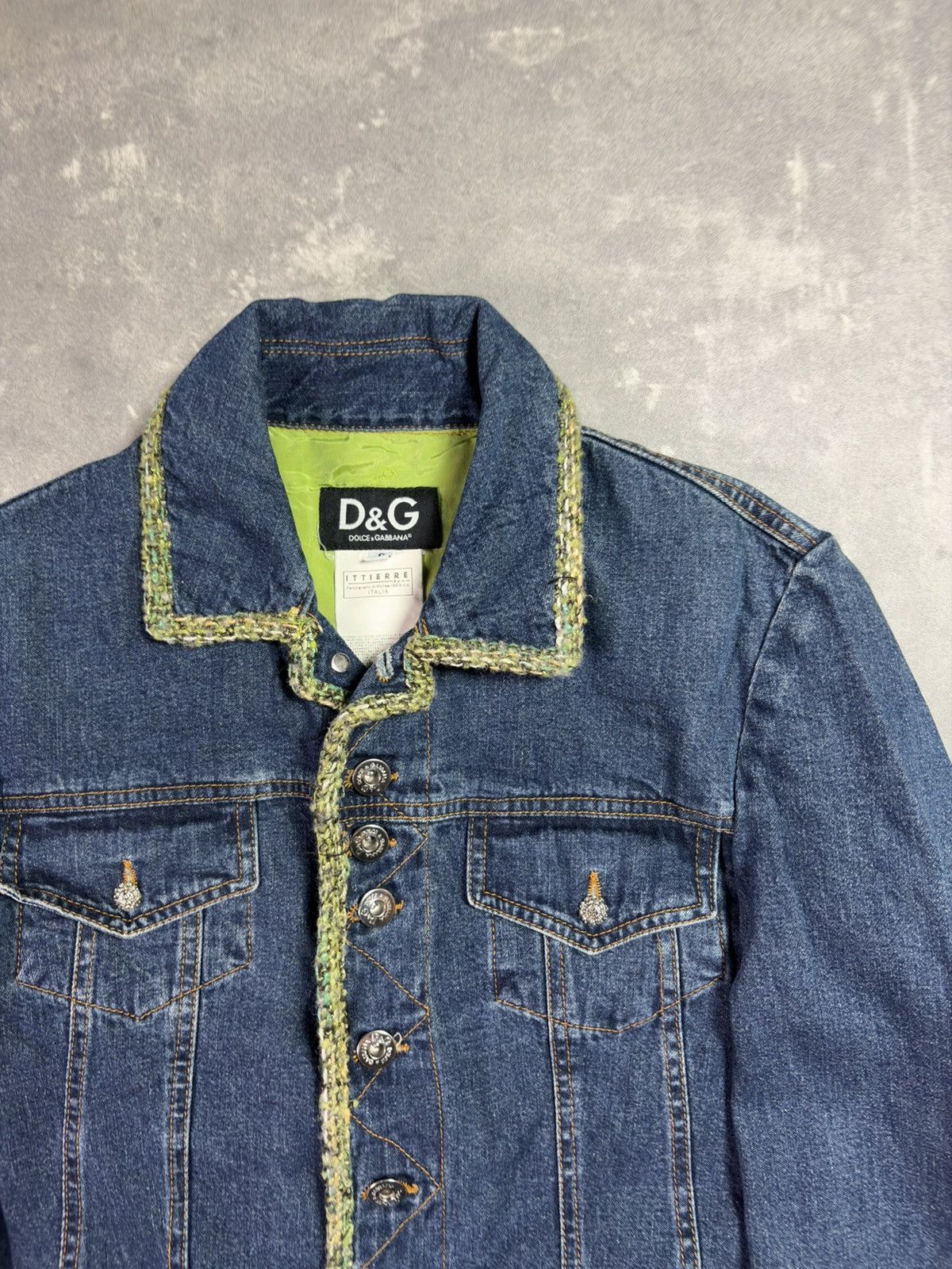 Dolce & Gabbana 00s D&G Dolce & Gabbana Tweed Trim Short Denim Jacket S Size S / US 4 / IT 40 - 4 Thumbnail