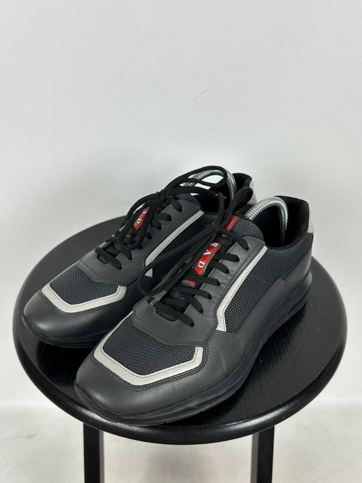 Prada Prada Grey Leather Red Tab Sneakers Size US 6.5 / EU 39-40 - 4 Thumbnail