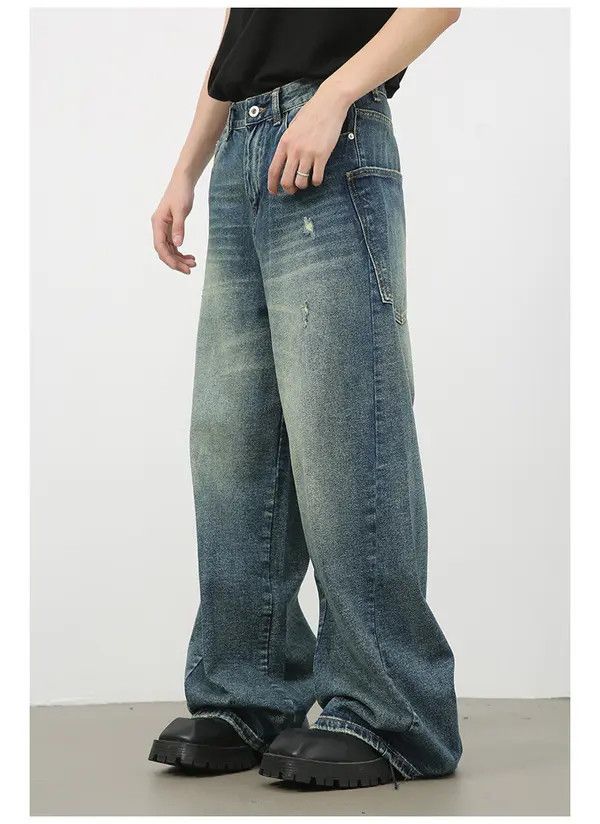 Japanese Brand Asa Loose Washed American Straight-Leg Large Pocket Jeans Size US 32 / EU 48 - 3 Thumbnail