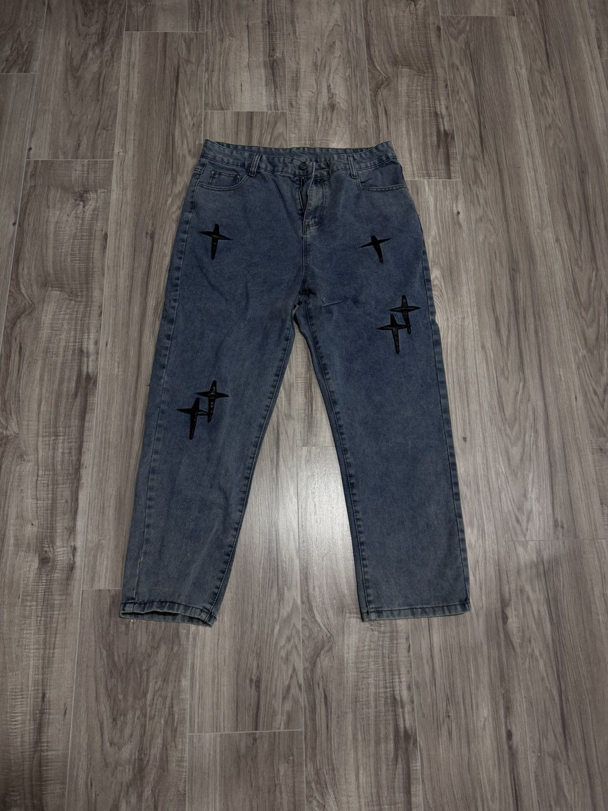 Japanese Brand Baggy "Cross/Star Print" Jeans - Size 32 Size US 32 / EU 48 - 1 Thumbnail