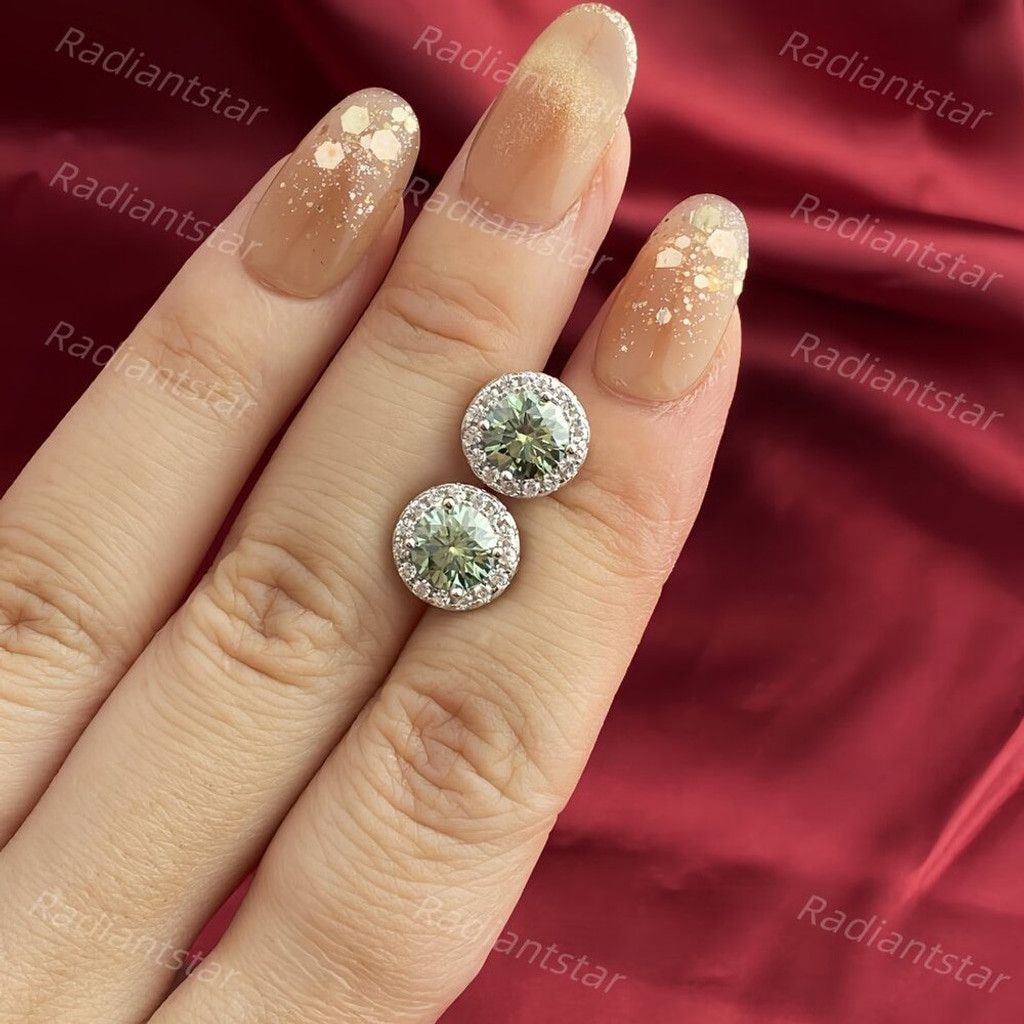 Other NEW 2ct. t.w. Blue Green Moissanite Round Halo Stud Earrings Size ONE SIZE - 2 Thumbnail