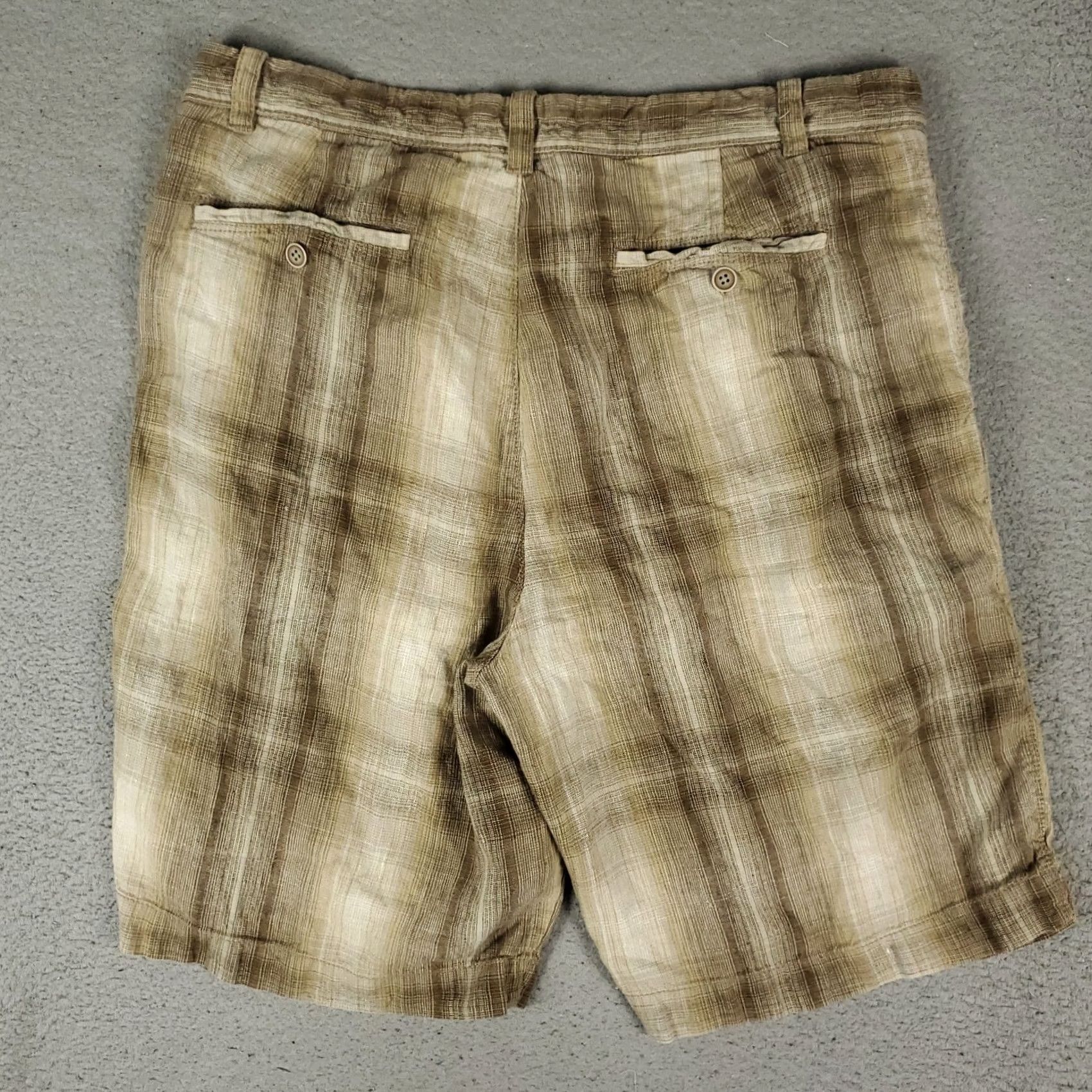 Tommy Bahama Tommy Bahama Shorts Mens Size 36 Brown Plaid Linen Casual Flat Front Chino Size US 36 / EU 52 - 7 Thumbnail