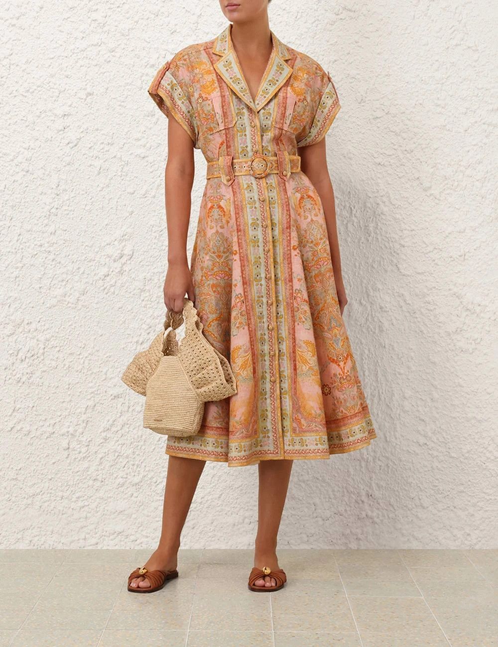 Zimmermann oc11z1025 Acacia Midi Shirt Dress in Multicolor Size L / US 10 / IT 46 - 7 Thumbnail