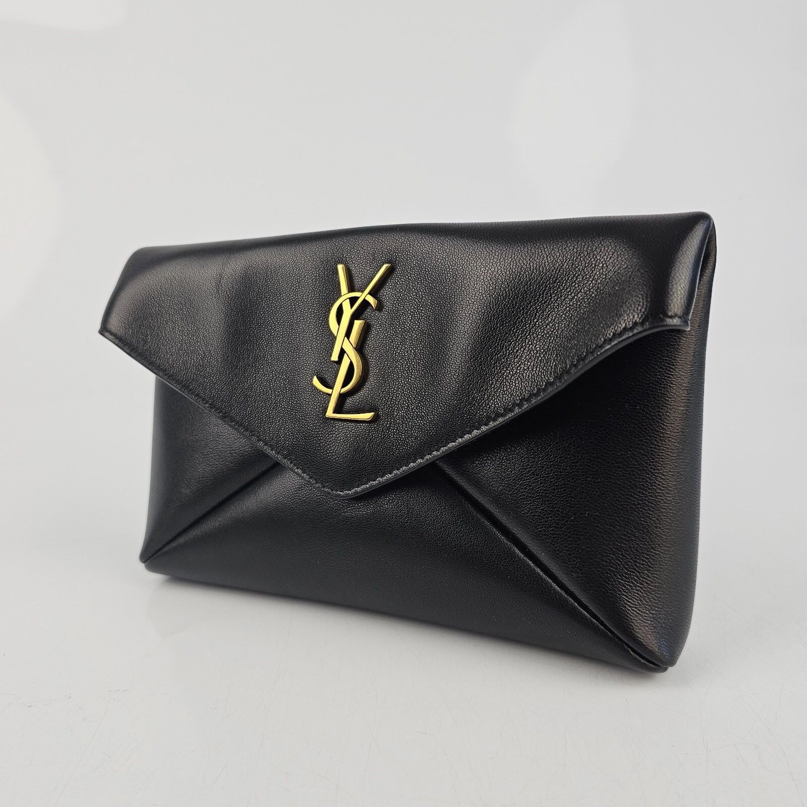 Saint Laurent Paris SAINT LAURENT Cassandre Small Black Leather Envelope Pouch B Size ONE SIZE - 3 Thumbnail