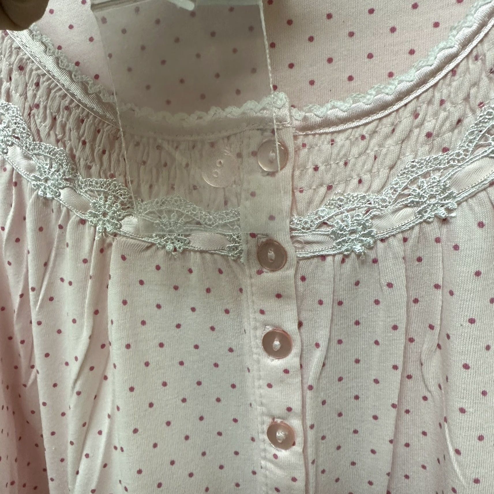Pinko VINTAGE Celestial Dreams Gown Nightgown Long Cotton Flannel Pink Polka Dot XL NEW NOS 1990s Womens Nightgown Size ONE SIZE - 6 Thumbnail
