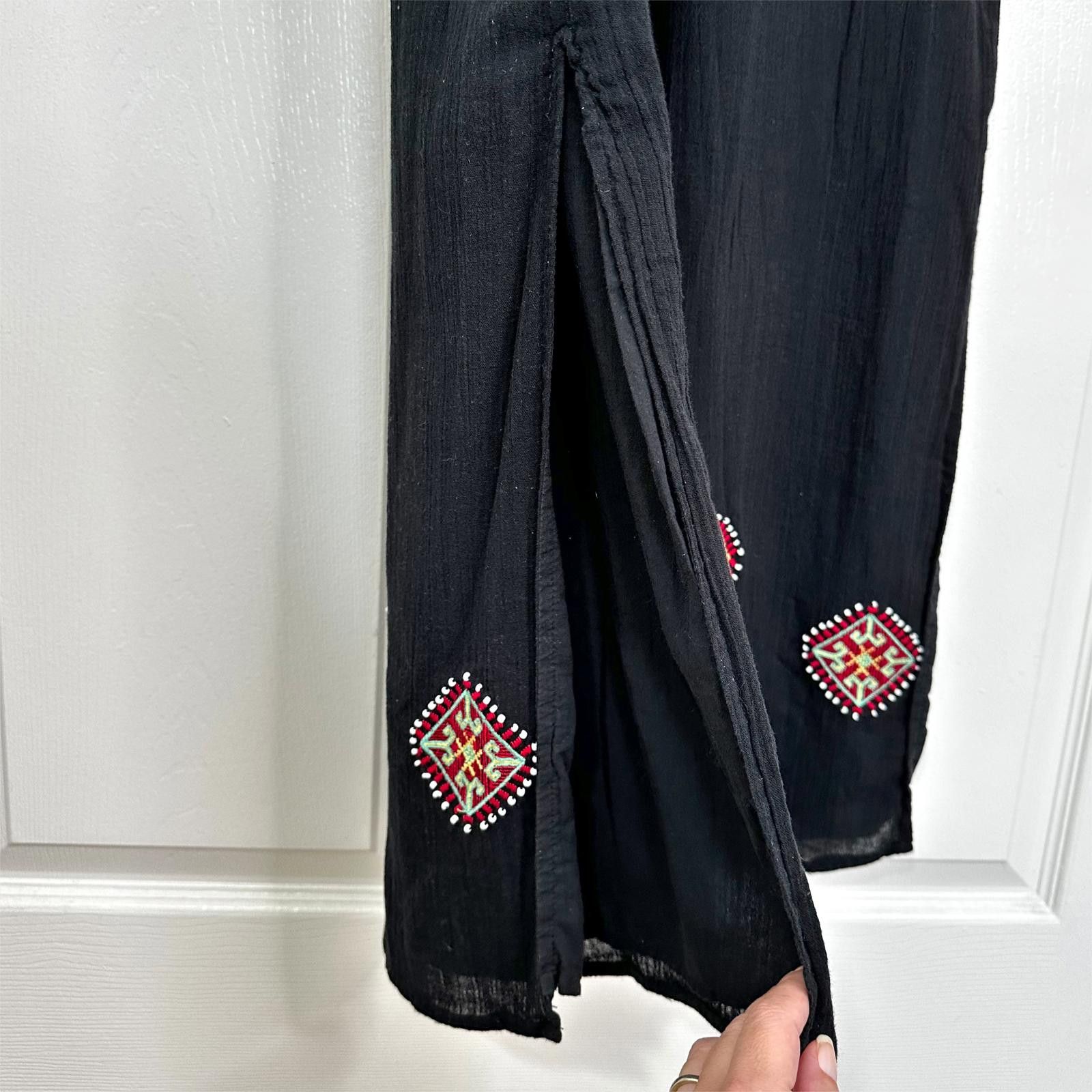 Madewell Kilim Embroidered Beaded Maxi Dress Black Women's 6
