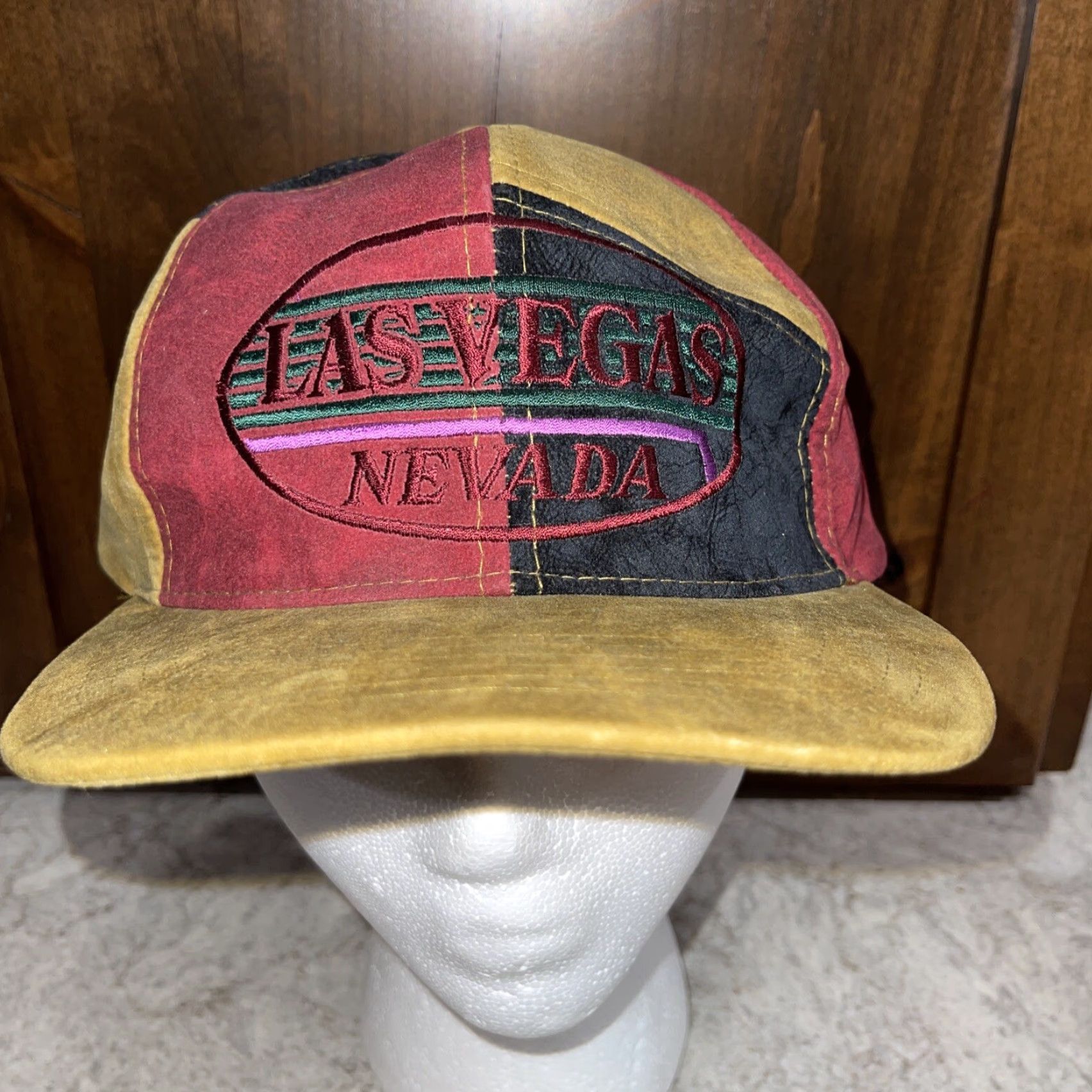 Vintage VINTAGE Las Vegas Maroon Brown Patch Hat Cap SnapBack Rayon One Size Mens Adjustable Size ONE SIZE - 3 Thumbnail