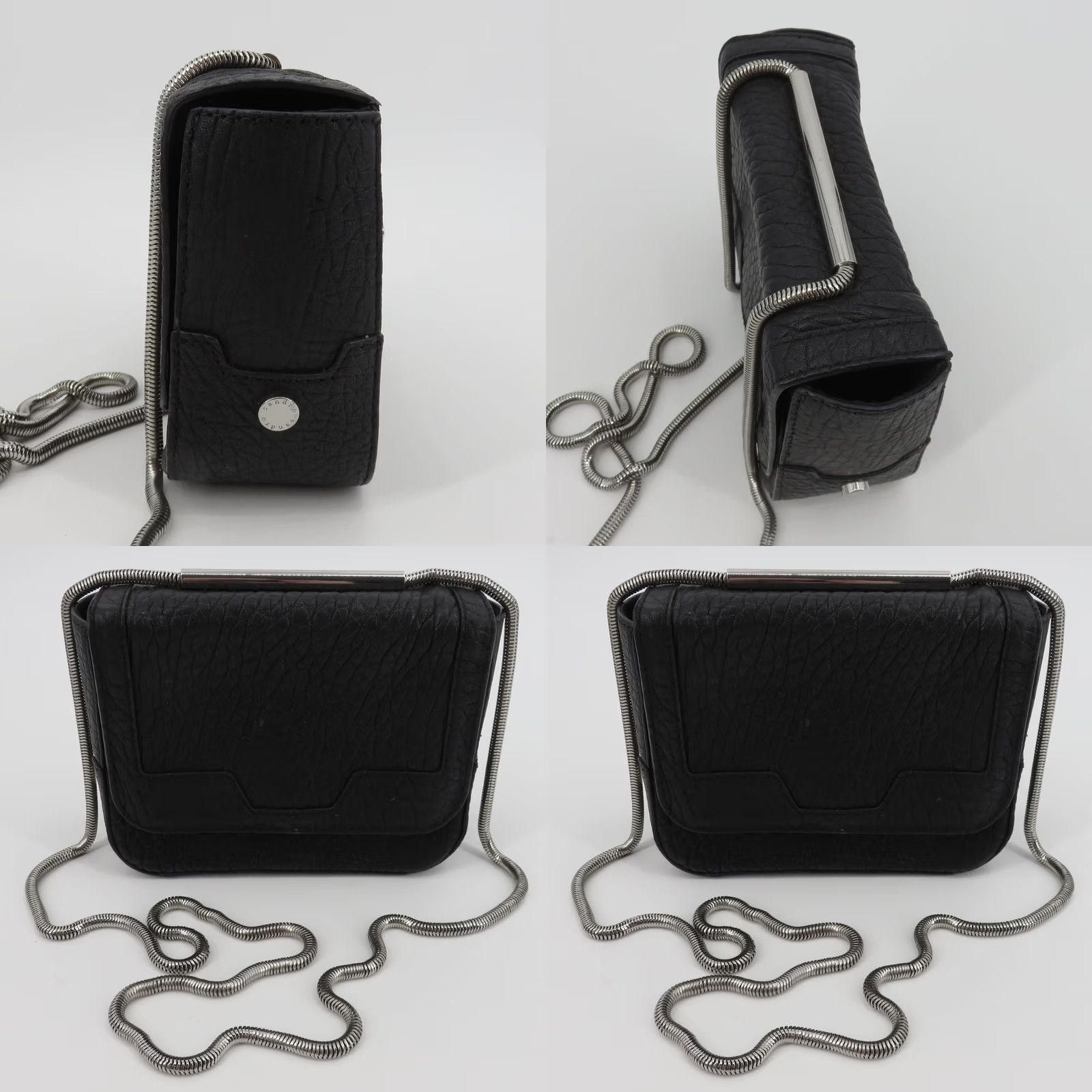 Sandro Sandro Black Leather Crossbody Purse Bag Silver Tone Metal Chain Strap Women Size ONE SIZE - 10 Thumbnail