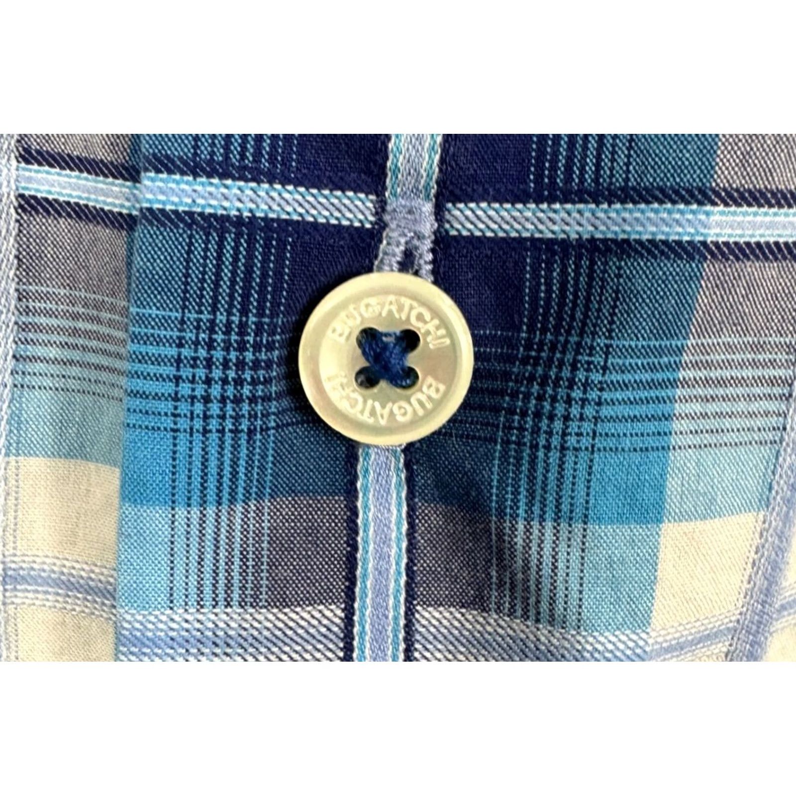BUGATCHI VINTAGE Bugatchi Uomo Shaped Fit Shirt Button Up Mens XXL Flip Cuff Blue Plaid L/S Party Size US XXL / EU 58 / 5 - 6 Thumbnail