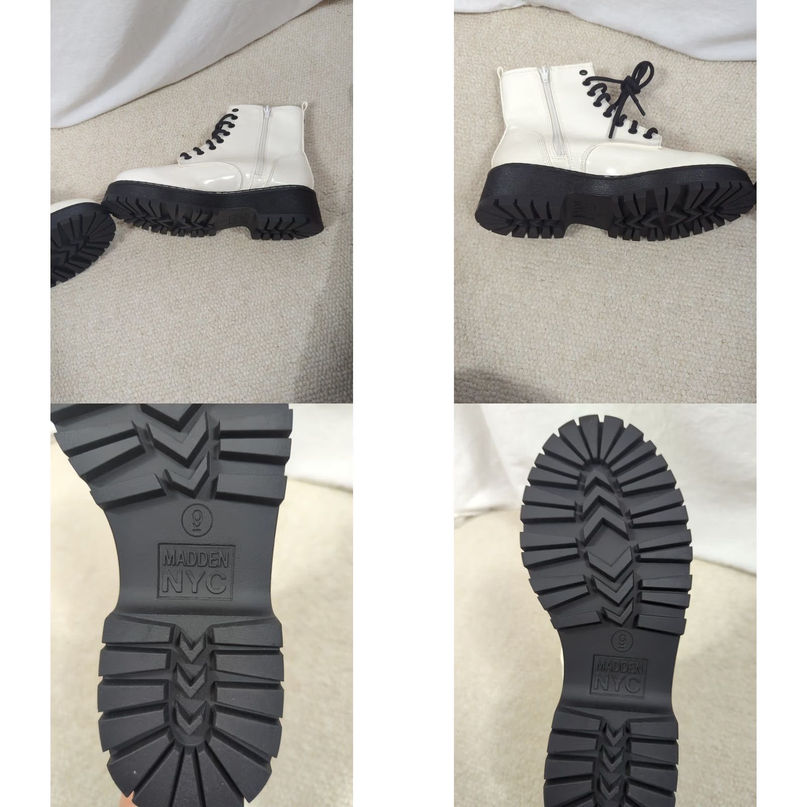 Steve Madden Steve Madden NYC Womens Combat Boots Lug 9 M White Black Ankle Chunky Lace Up Platform 1.25in Rubber Heel 2in Memory Foam Shoes Size US 9 / IT 39 - 8 Thumbnail