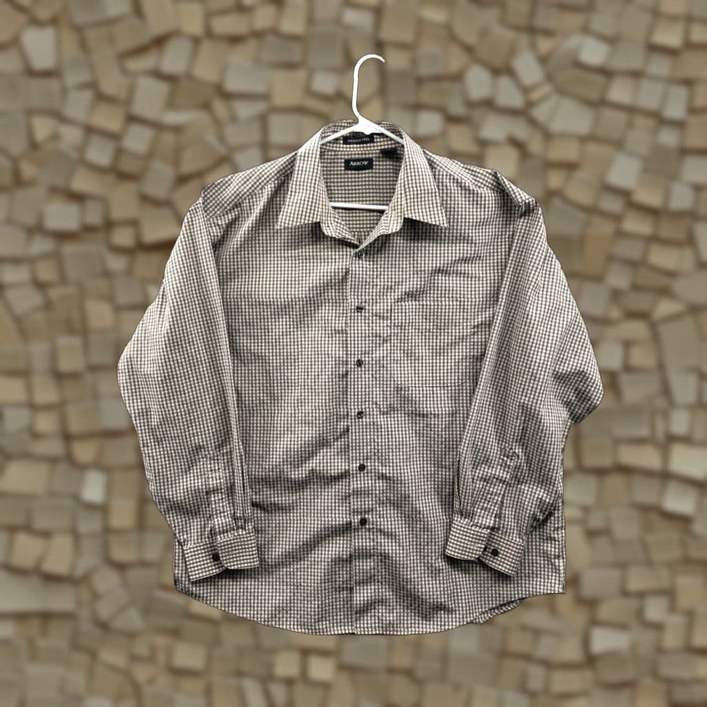 Arrow Arrow Shirt XL Mens Long Sleeve Plaid Gray Button-Up Spread Collar Knit Polyester Regular pocket? (Note: original text does not specify pockets) Size US XL / EU 56 / 4 - 1 Thumbnail