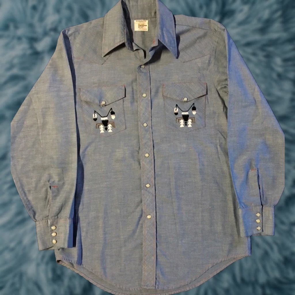 Vintage Vintage 60s 70s JC Penney Big Mac Native Art Pearl Snap Shirt M USA Western Chambray Size US M / EU 48-50 / 2 - 1 Thumbnail
