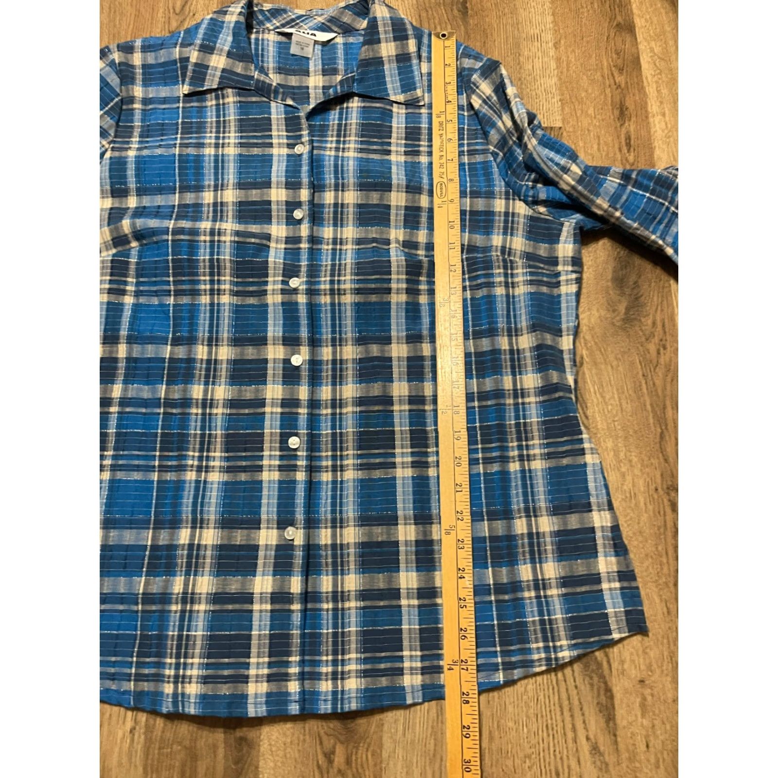 Vintage Alia Shirt Women's Button Up Long Sleeve Plaid Blue Cream Size 16 Size XXL / US 16-18 / IT 52-54 - 7 Thumbnail