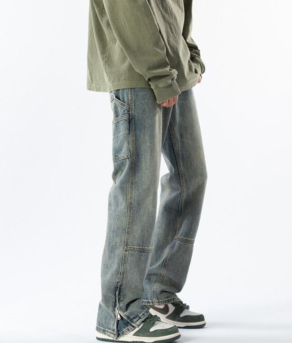 Japanese Brand Men's American Retro Loose Straight Leg Zipper Split Jeans Size US 32 / EU 48 - 2 Thumbnail