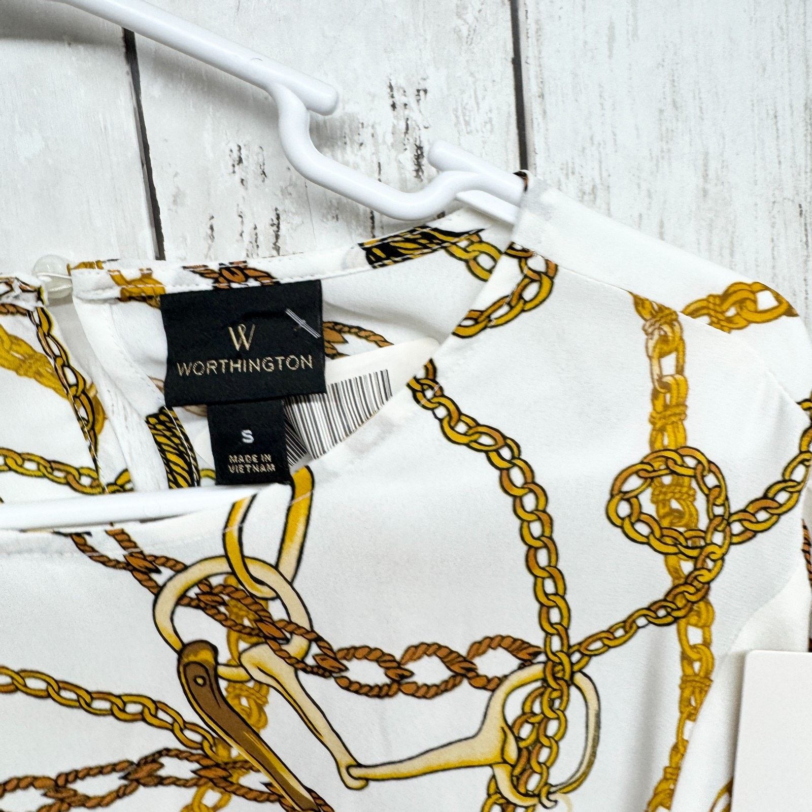 Worthington Worthington Shirt Size Small White Chain Long Sleeve Blouse Size S / US 4 / IT 40 - 6 Thumbnail