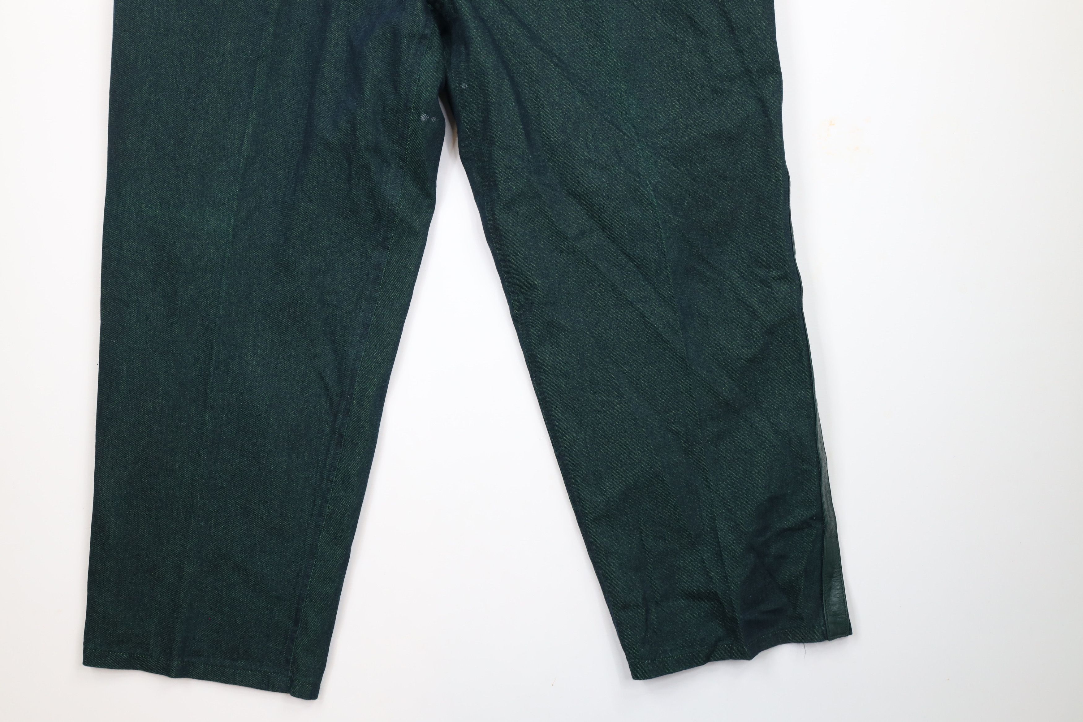 Vintage Vintage 90s Streetwear Trim Wide Leg Denim Jeans Green Size US 38 / EU 54 - 4 Thumbnail