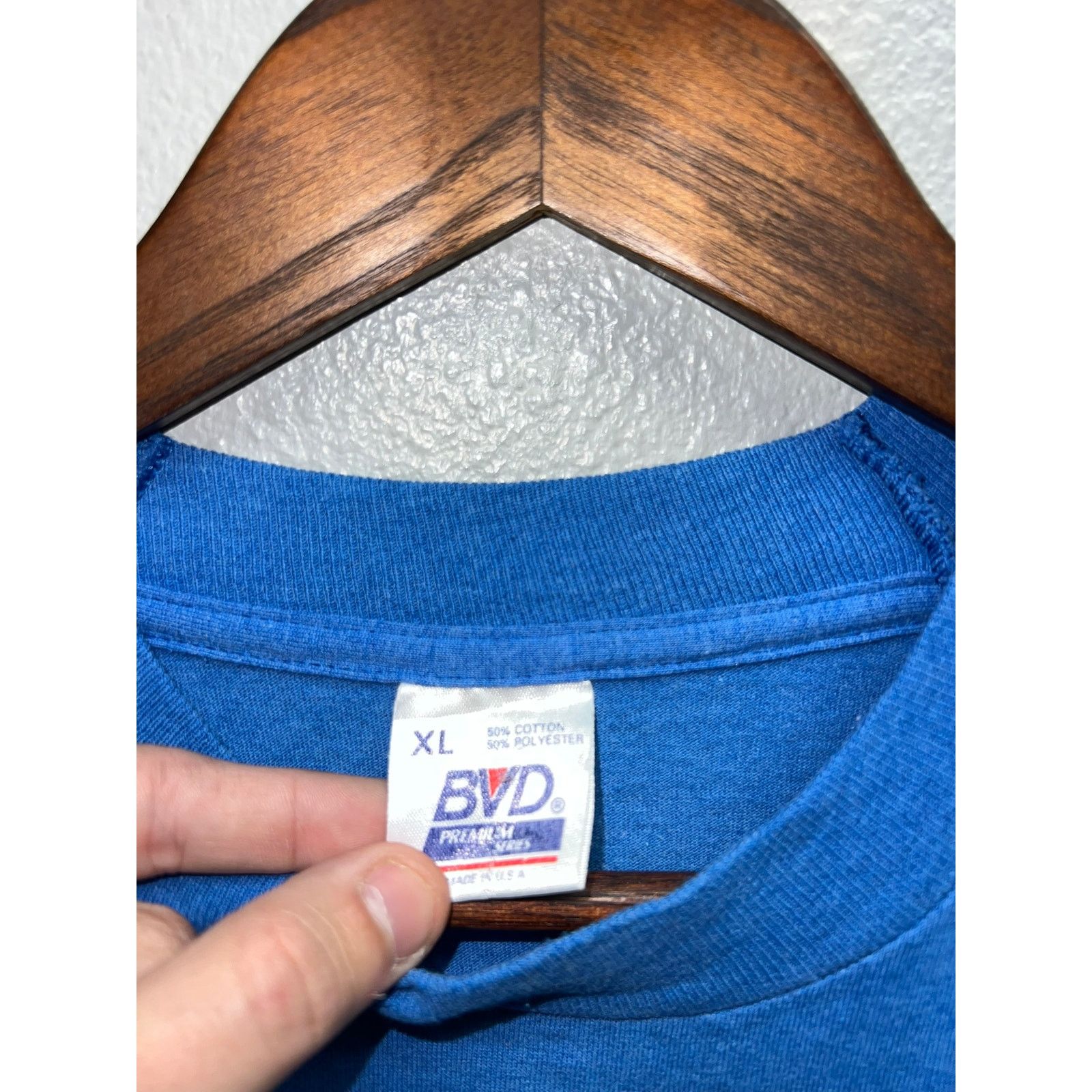 Vintage 90s Vintage BVD Premium Blue Blank Shirt Tee RIP Tear pit XL Size US XL / EU 56 / 4 - 8 Thumbnail