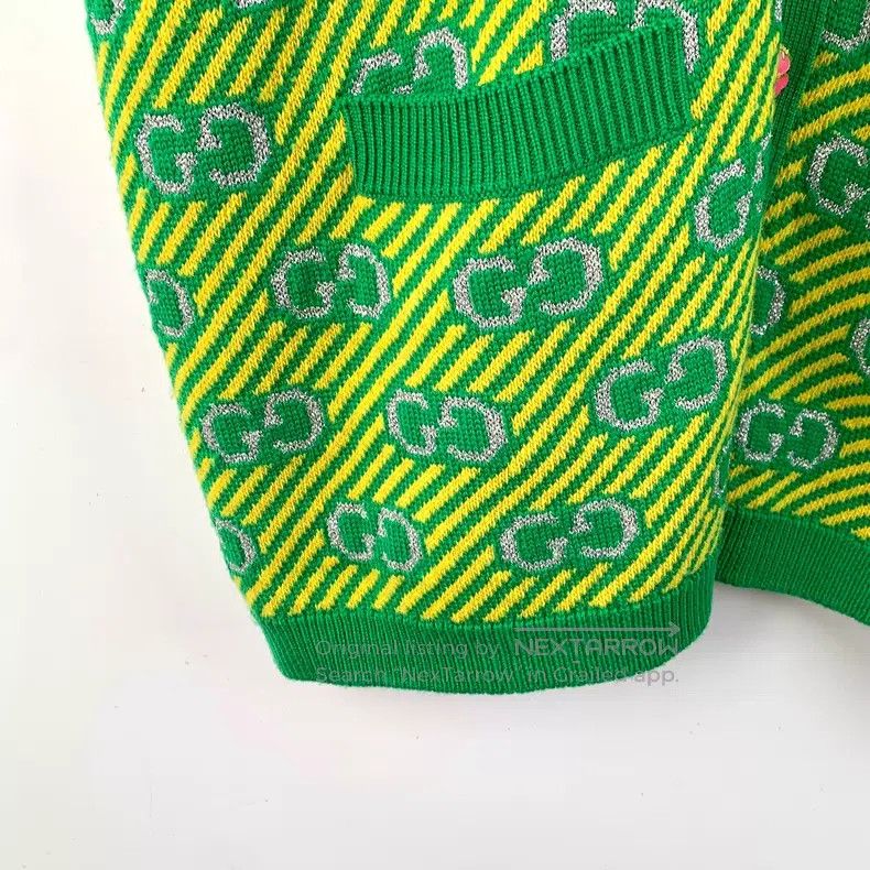 Gucci Gucci Green oblique stripe logo jacquard full print wool V Size XS / US 0-2 / IT 36-38 - 4 Thumbnail