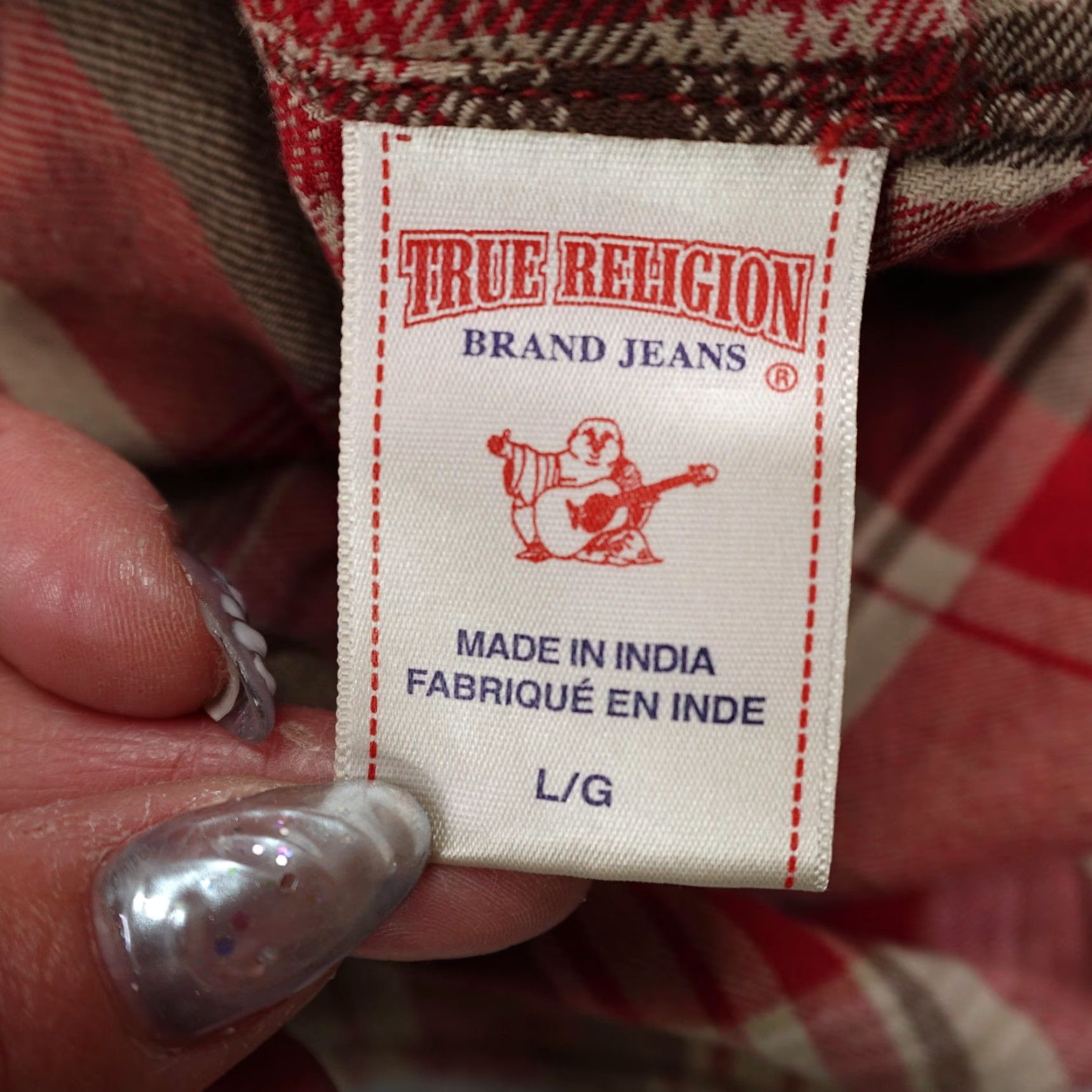 True Religion True Religion Shirt Mens Large Red Beige Plaid Flannel Button Up Long Sleeve Size US L / EU 52-54 / 3 - 4 Thumbnail