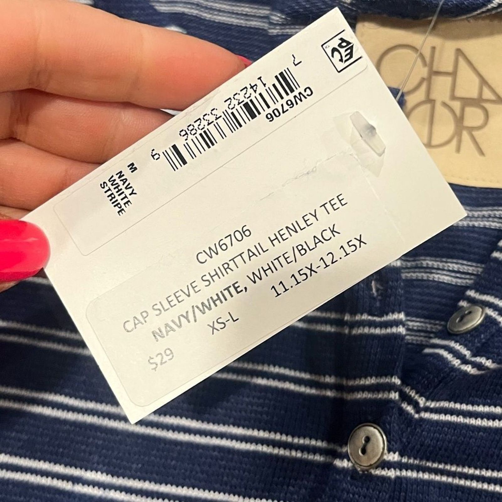 Vintage NWT Chaser Navy White Striped Shirttail Henley Tee Size M Size M / US 6-8 / IT 42-44 - 4 Thumbnail