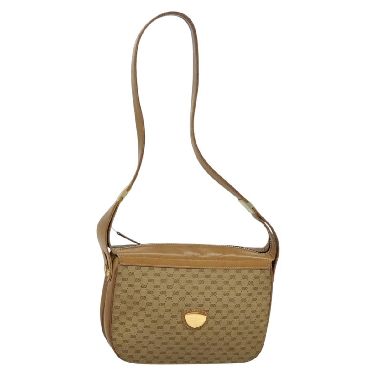 Gucci Micro GG Canvas Shoulder Bag Beige Gold Auth Ba1638 in Beige/Gold, Women's