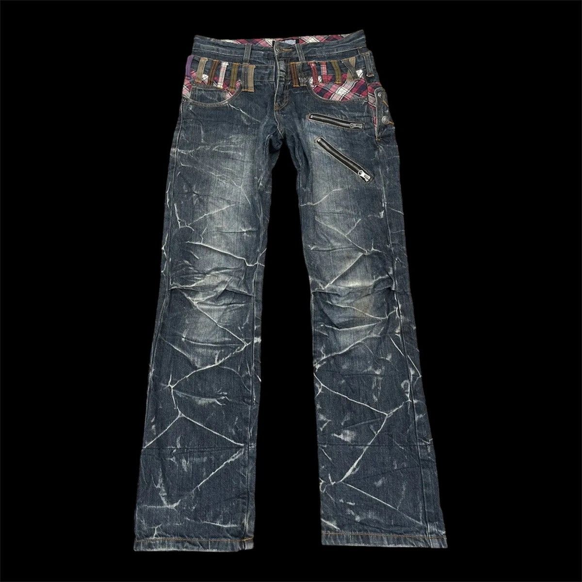 If Six Was Nine EXPLOSION Double Waist Plaid Patchwork Spider Fade Grunge Size US 31 - 2 Thumbnail