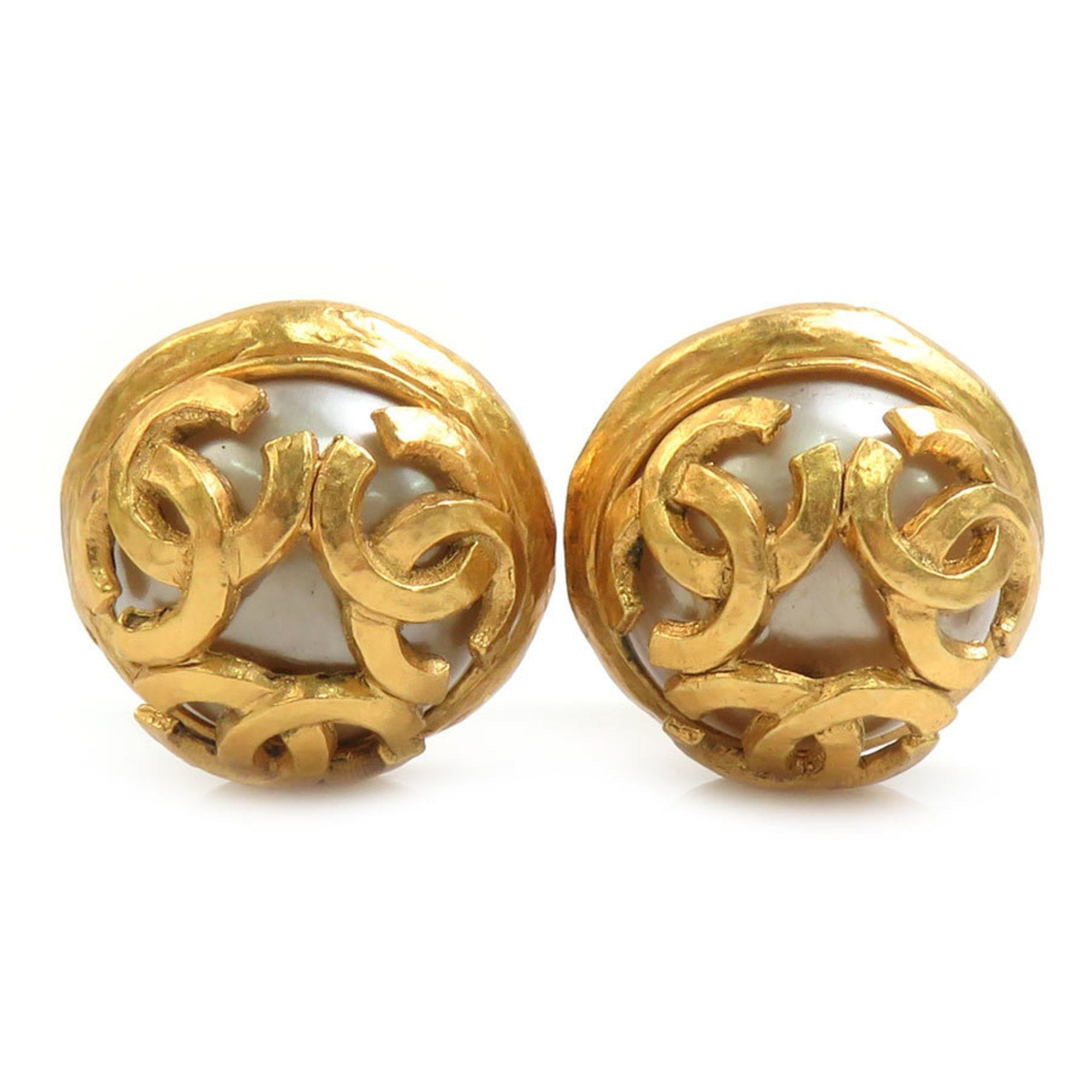 Chanel CHANEL Coco Mark Metal Earrings with Faux Pearls in Gold and Off-White, Women's, Free Shipping, e61570a Size ONE SIZE - 1 Thumbnail