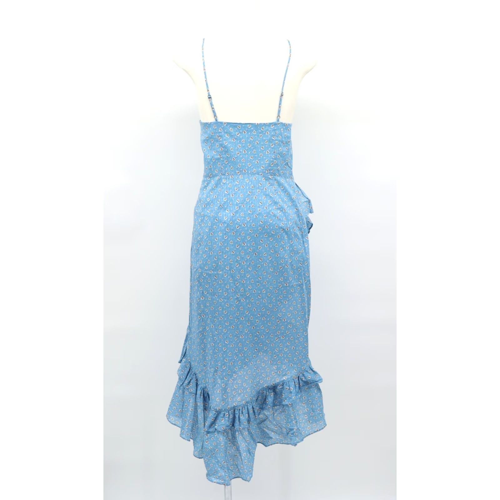 LoveShackFancy LoveShackFancy Women's Maya Wrap Dress Ruffle Uneven Hem Blue Sz 2 Midi V-Neck Floral Party/Cocktail 100% Cotton Machine Washable Size XS / US 0-2 / IT 36-38 - 2 Thumbnail